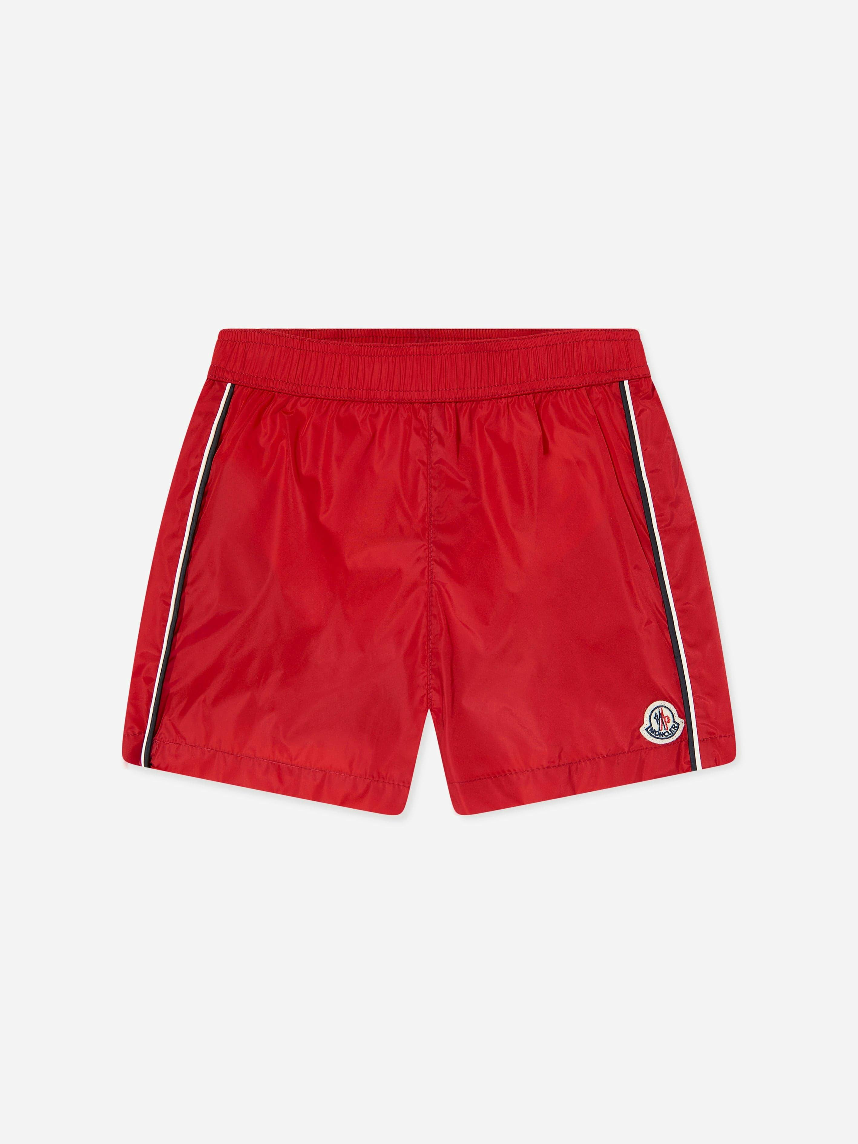 Moncler Enfant Boys Red Logo Swim Shorts In - 4 Yrs