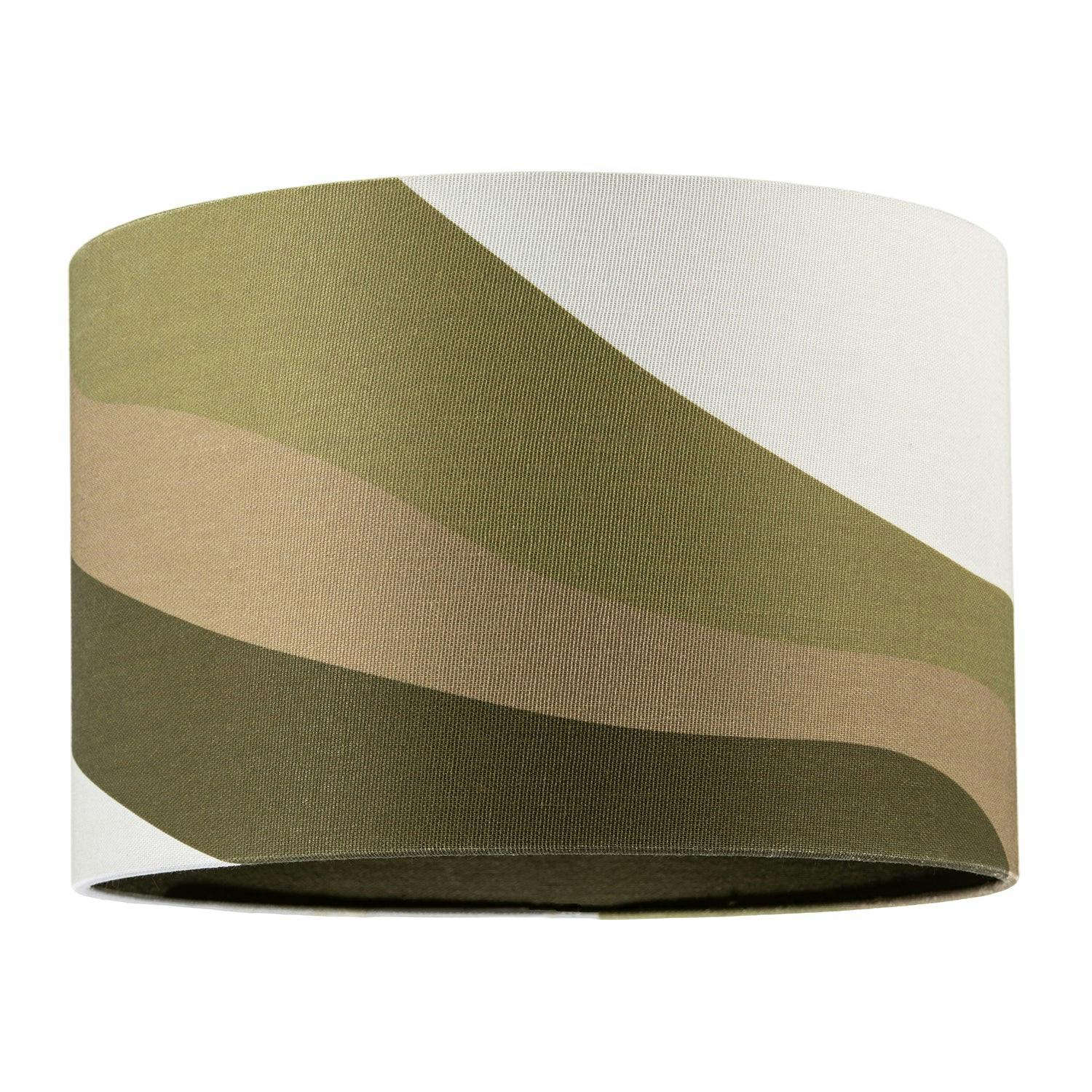 Rackhams Green Olive Linen Fabric Lamp Shade With Inner And Outer Wavy Design