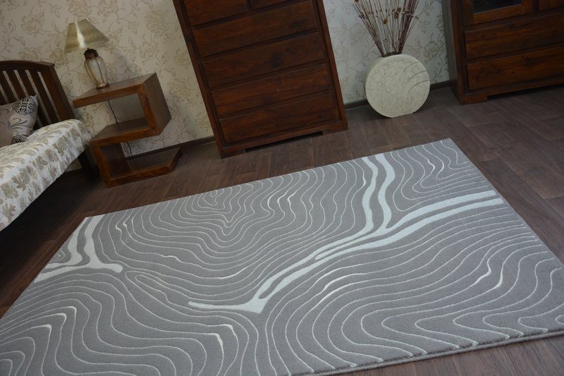 Rackhams Grey Andere Rectangular Rug - Abstract Contour Lines - 80Cm X 150Cm