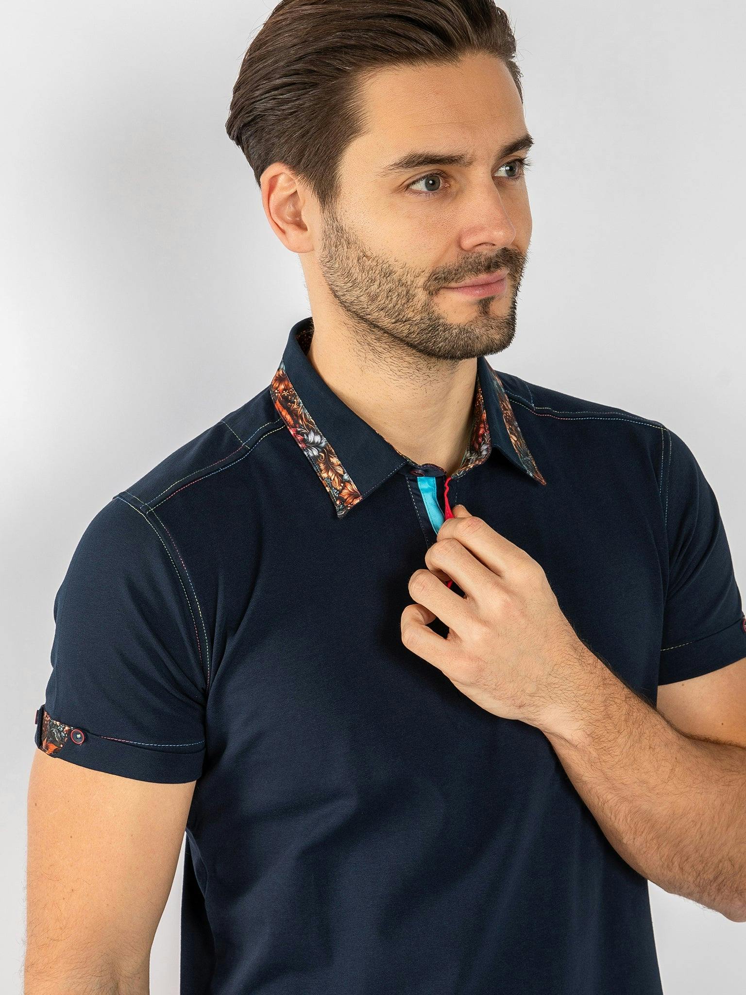Claudio Lugli Men's Signature Polo Shirt With Leaves Insert - 4XL