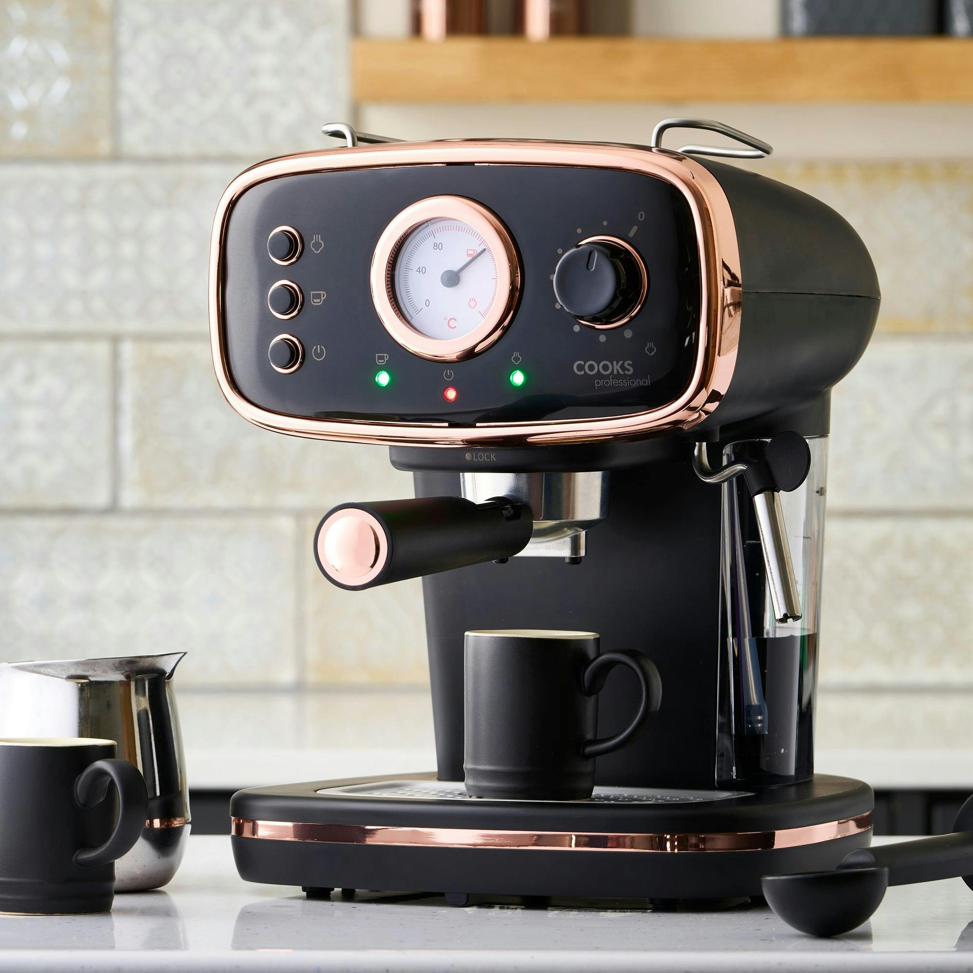 Cooks Professional Black Retro Espresso Machine | /Copper