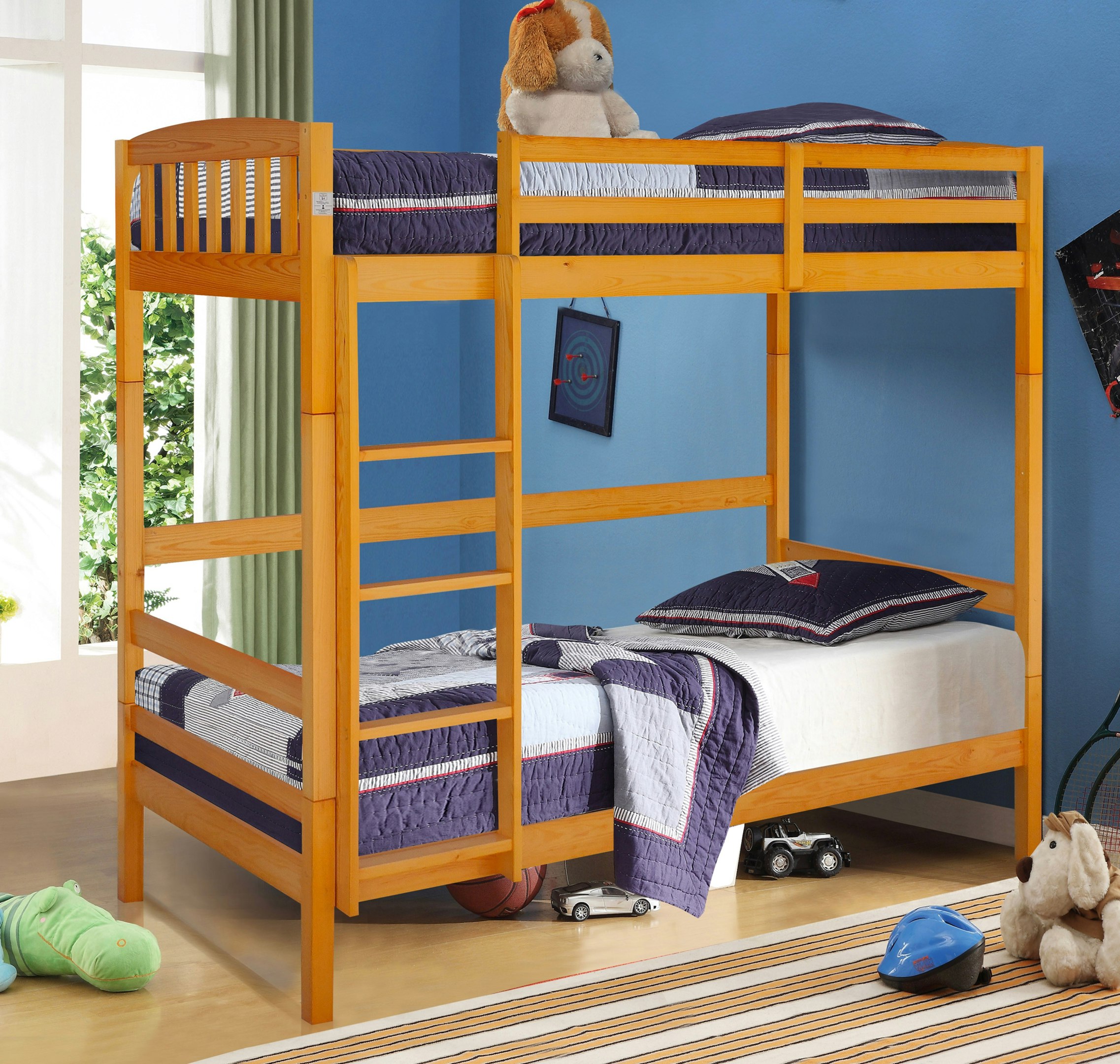 Comfy Living Grey/White 3Ft Wooden Combination Bunk Bed In Or Caramel Bedroom Kids Bedroom - Caramel