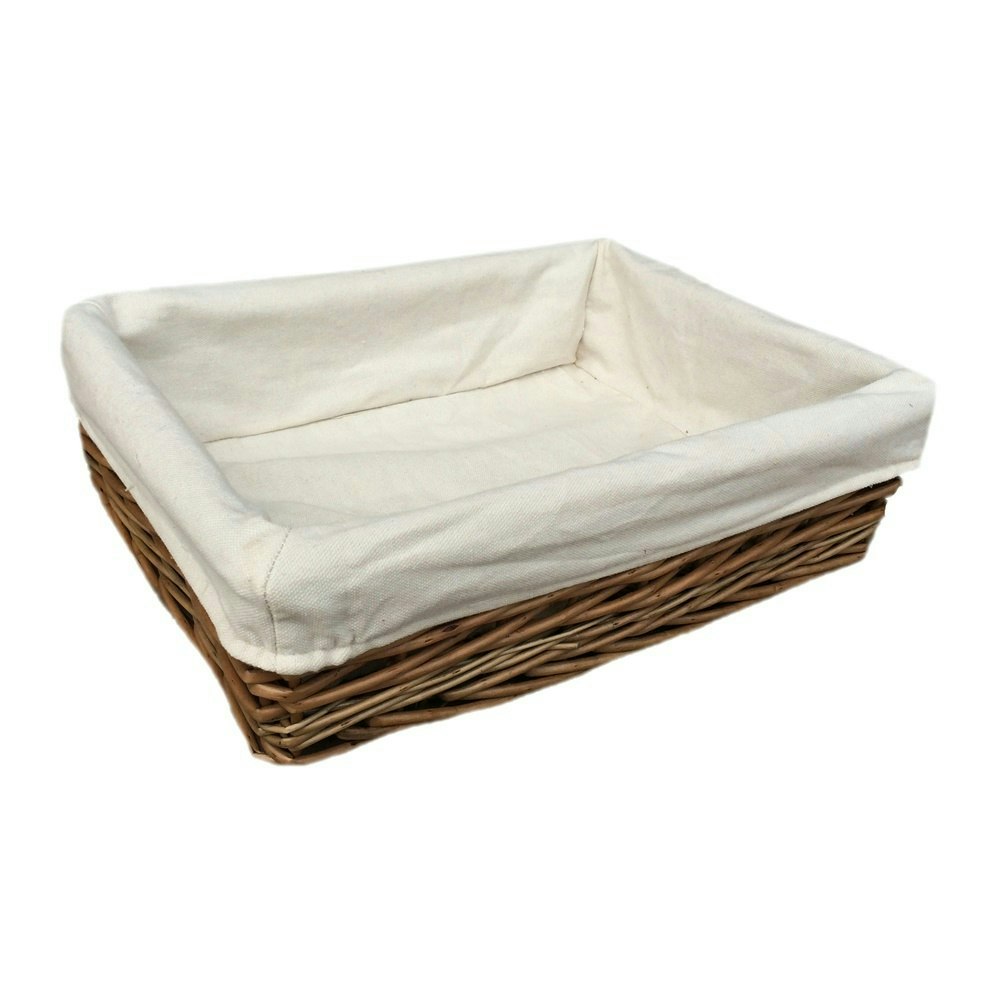 Red Hamper Lined Antique Wash Rectangular Straight Sided Wicker Tray - Large