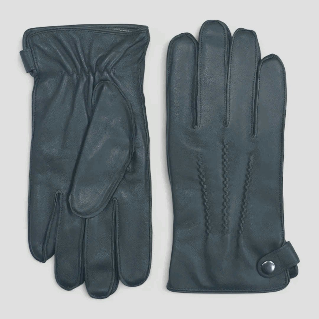 Infinity Leather Men's Light ’S Leather Wool Lined Snap Button Closure Winter Gloves - Olive - Large
