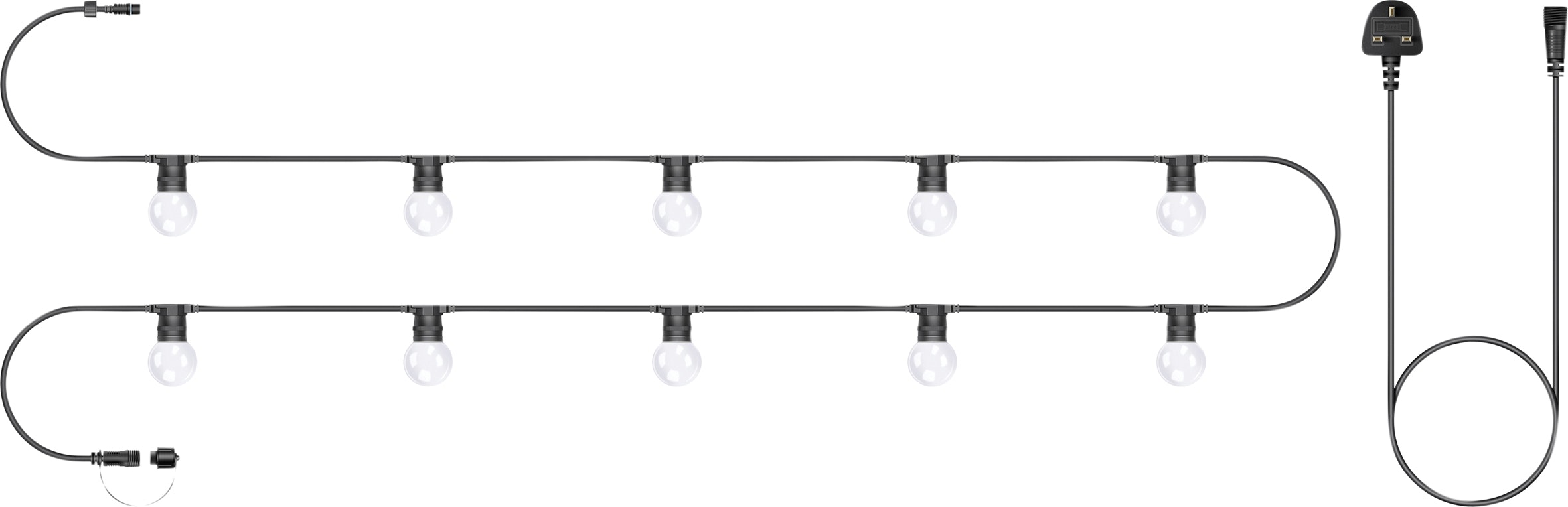 Eagle Connect Black/White Festoon Rubber Ip65 5M/10X2w Warm Clear Lamps