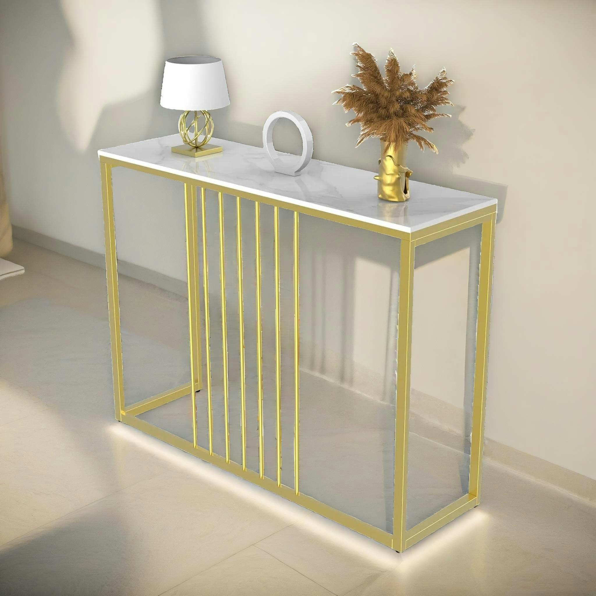Rafaelo Mobilia White/Gold Marble Hallway Console Table And