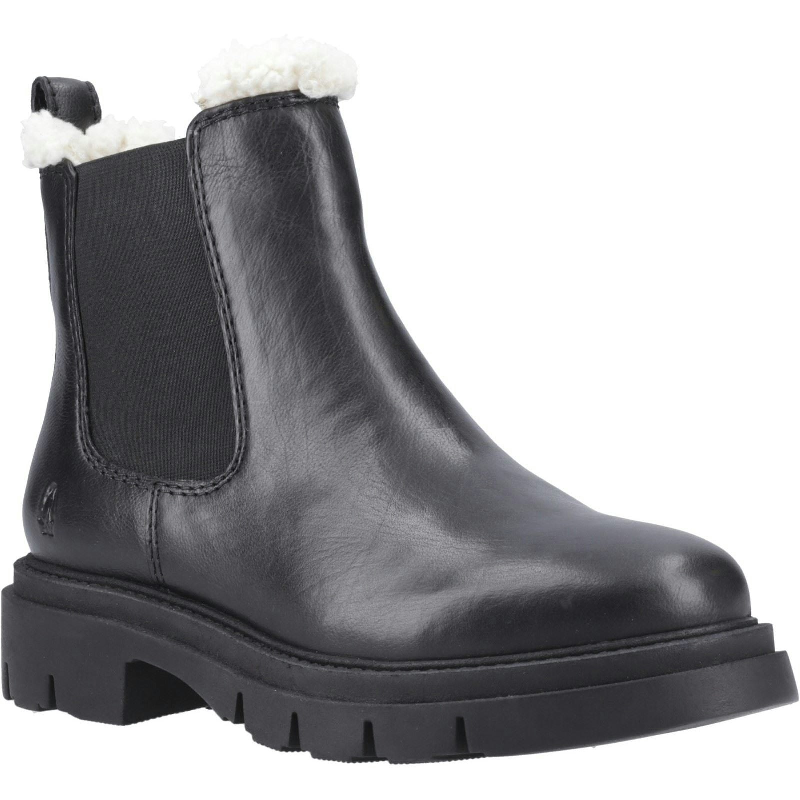 Hush Puppies Women's Black Raya Shearling Boot Leather Flat Chelsea Boots - Size 4
