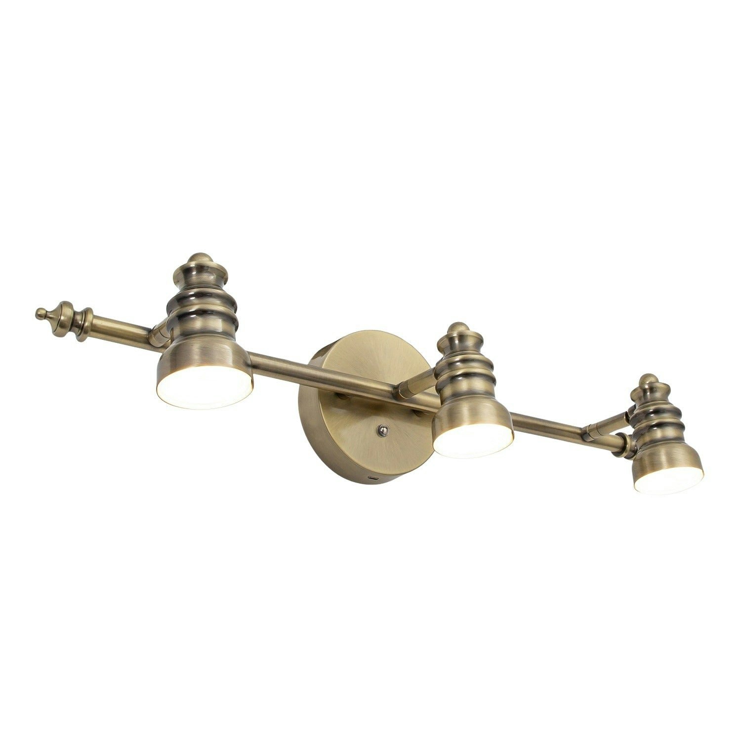 Happy Homewares Light Antique Brass Wireless Rechargeable Led Touch Dimmer Triple Spot Wall Small