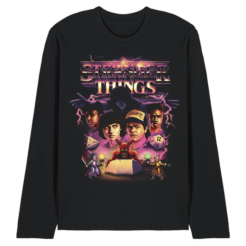 Stranger Things Unisex Black Adult Thunder Metal Band Group Shot Long-Sleeved T-Shirt - Xxl