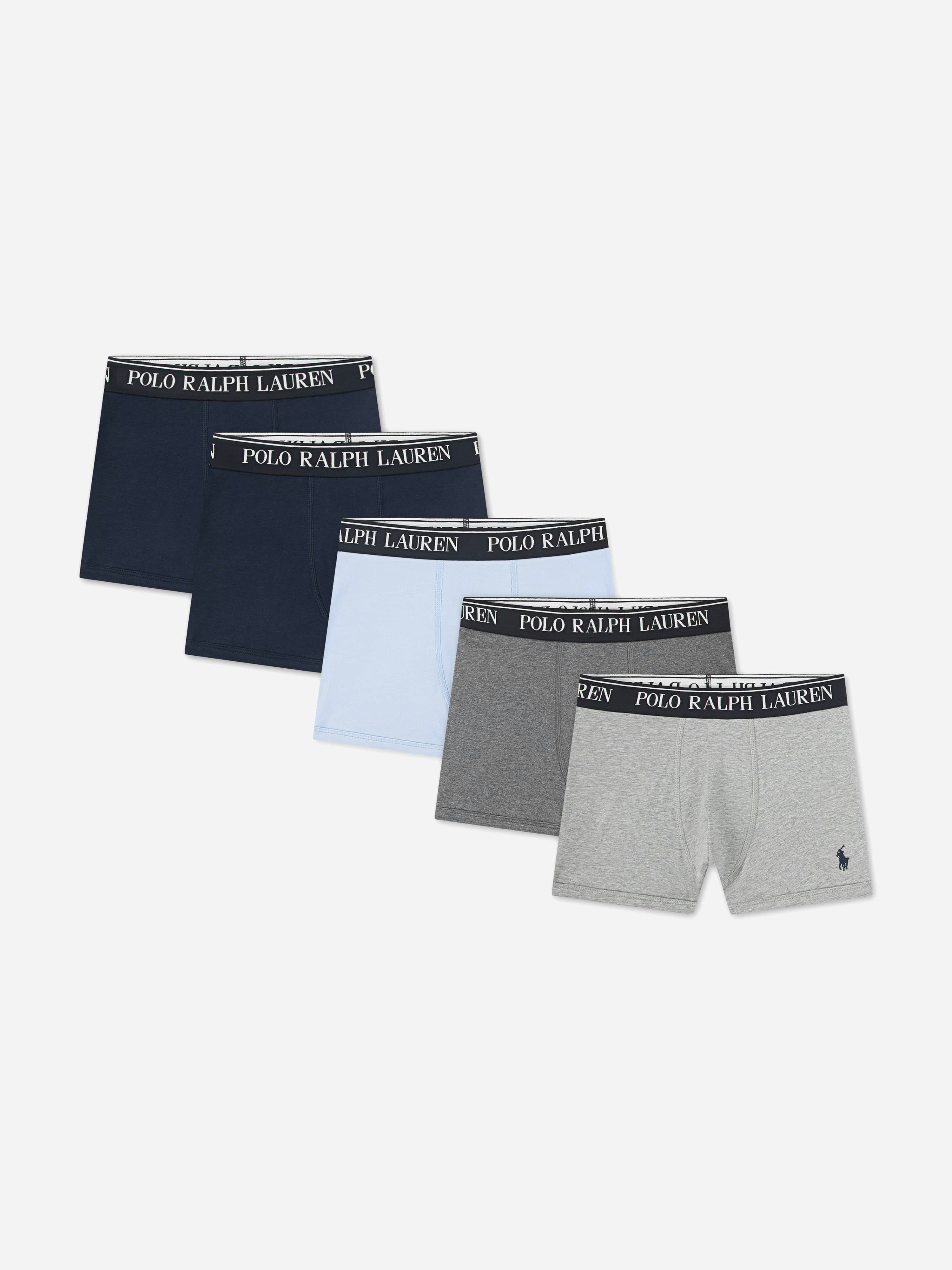 Ralph Lauren Kids Boys Blue Ralph Lauren Cotton Stretch 5 Pack Boxer Shorts Set In - S 6 - 8 Yrs