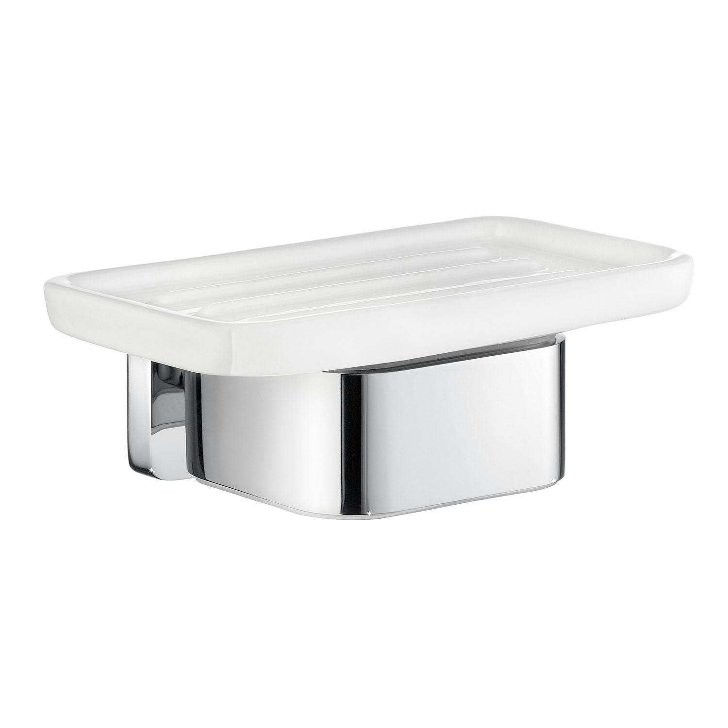 Smedbo White Porcelain Rectangular Soap Dish Tray And Polished Chrome Wall Mounted Holder With Concealed Screws For Bath Shower Bathroom