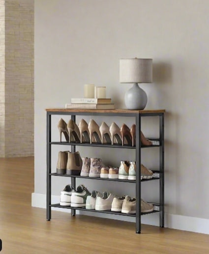 Rackhams 4-Tier Metal Shoe Rack With Adjustable Mesh Shelves
