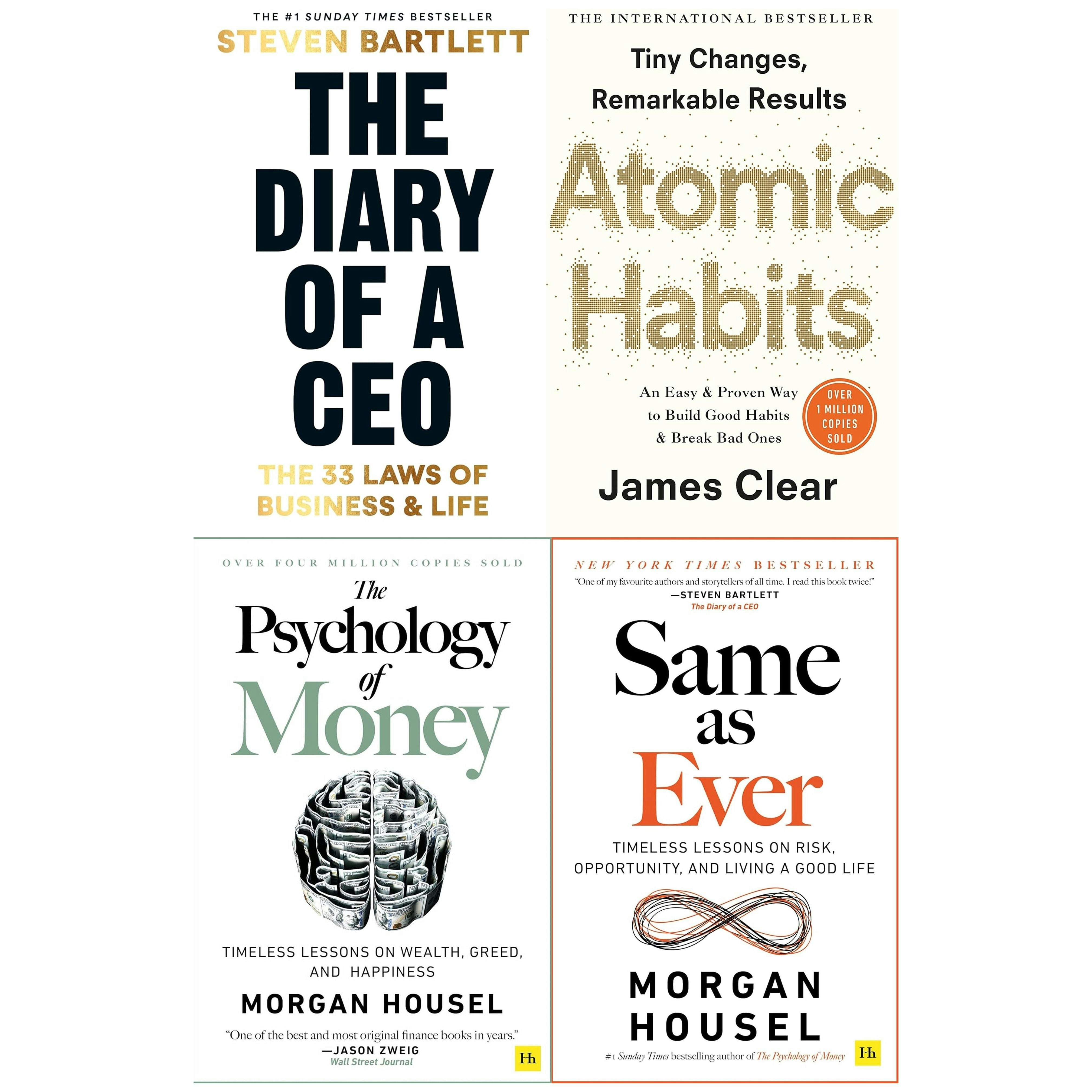 Various Publishers The Diary Of A Ceo, Atomic Habits, The Psychology Of Money, Same As Ever 4 Book Set