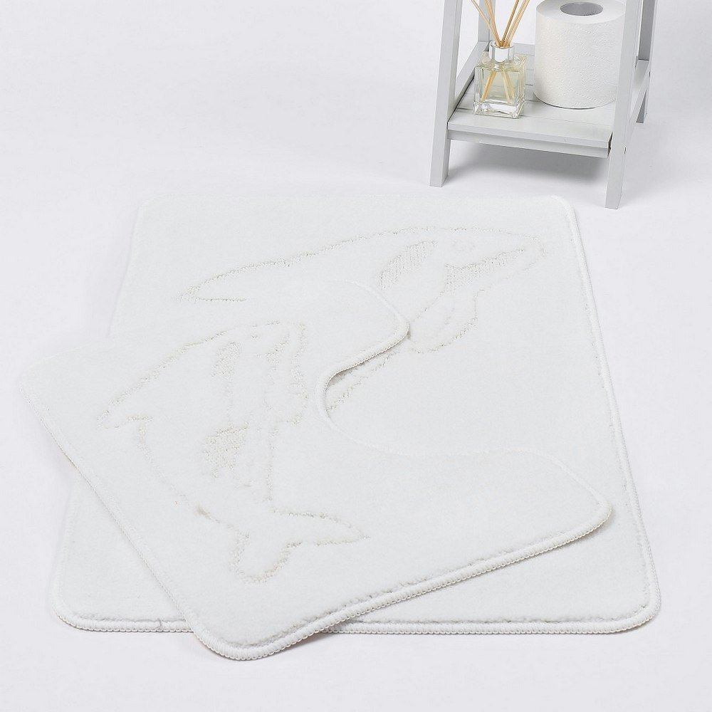 Homespace Direct White Dolphin Anti-Slip Bath Mat And Pedestal Mat 2 Piece Set