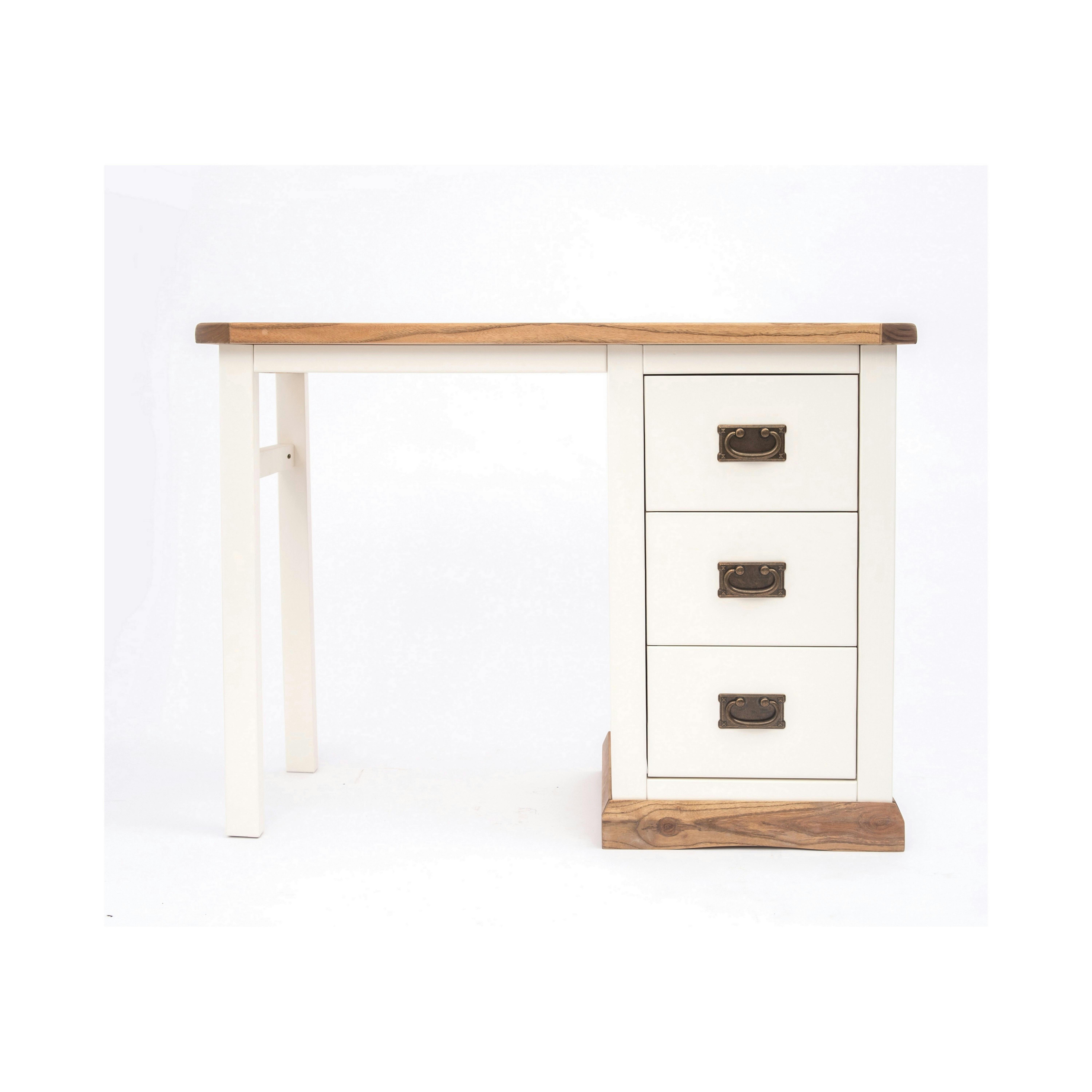 Cabinet Bits White Tropea 3 Drawer Desk - Dressing Table Brass Drop Handle - Off