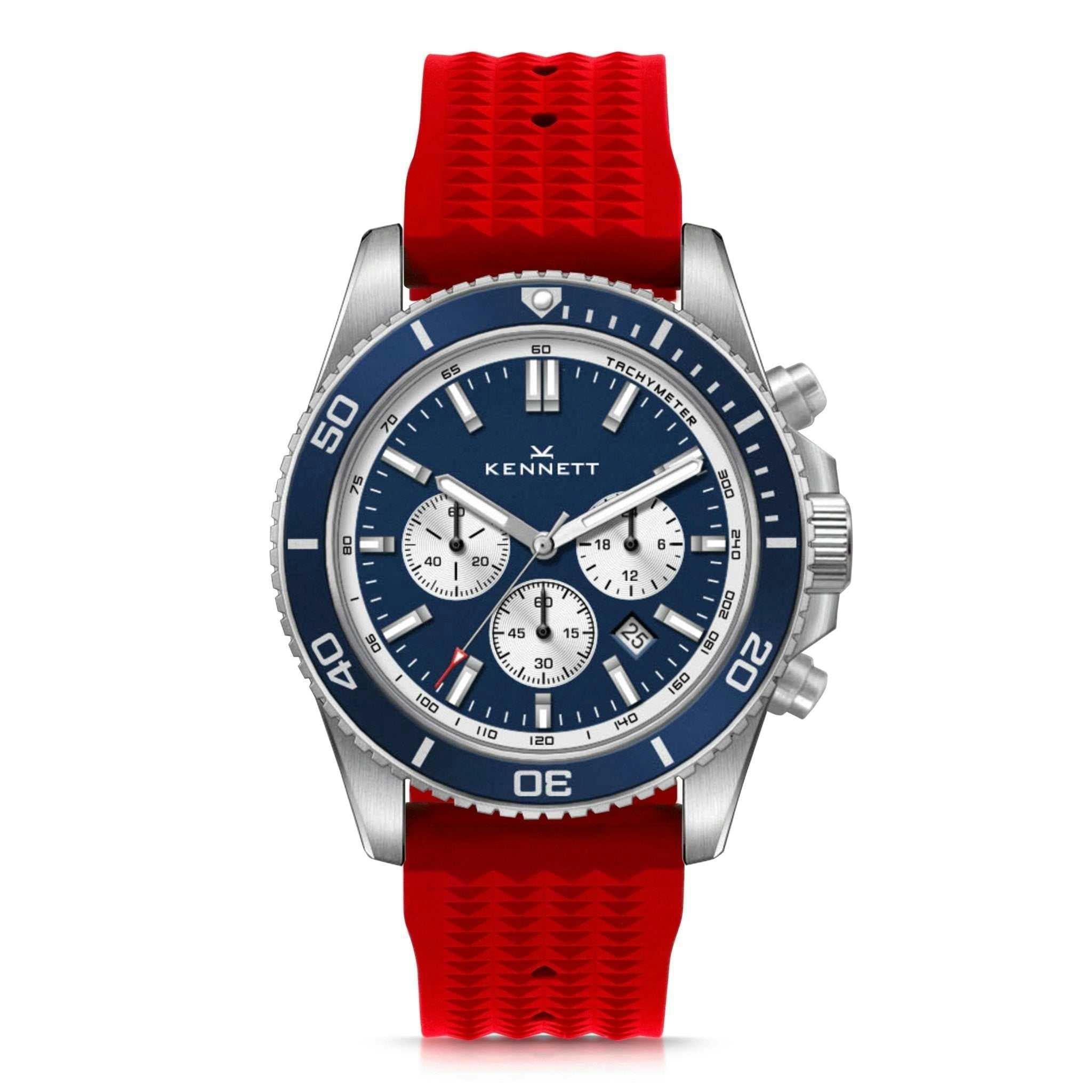 Kennett Red Pacesetter Chronograph Watch | Nautical Inspi Timepiece - Rubber Fkm