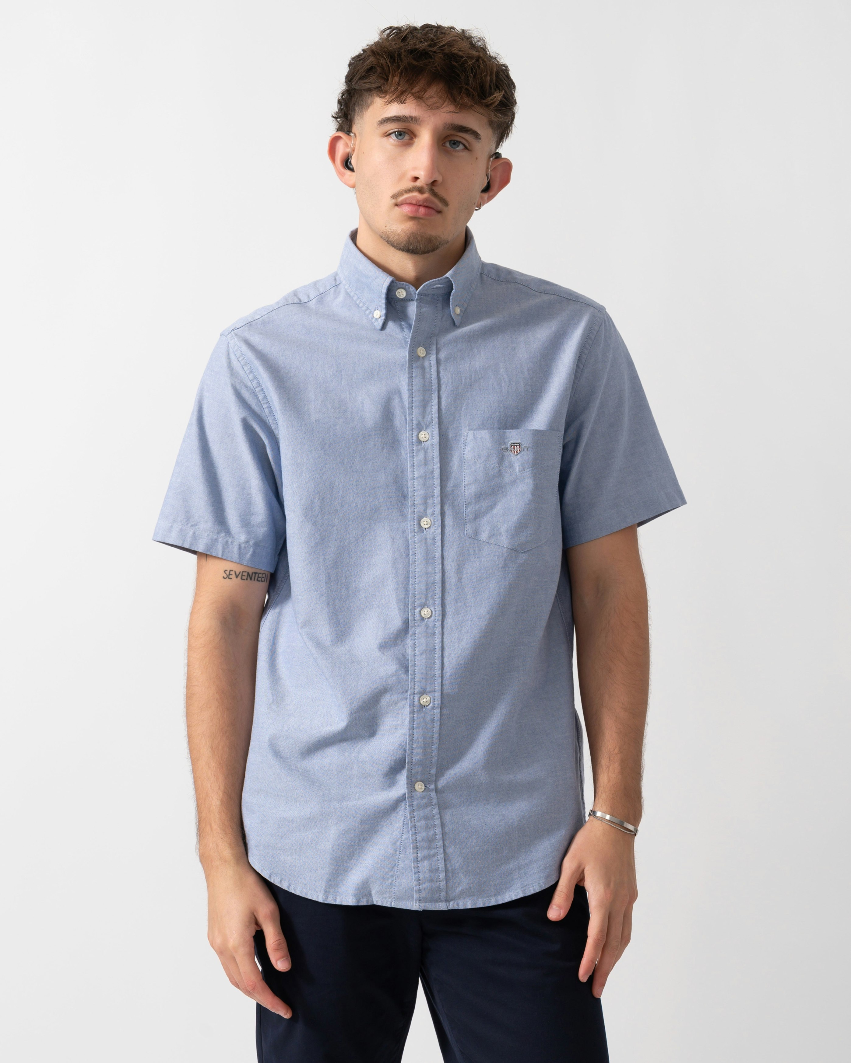 Gant Men's Blue Regular Fit Short Sleeve Oxford Shirt - 436 College - 436 College - Xl