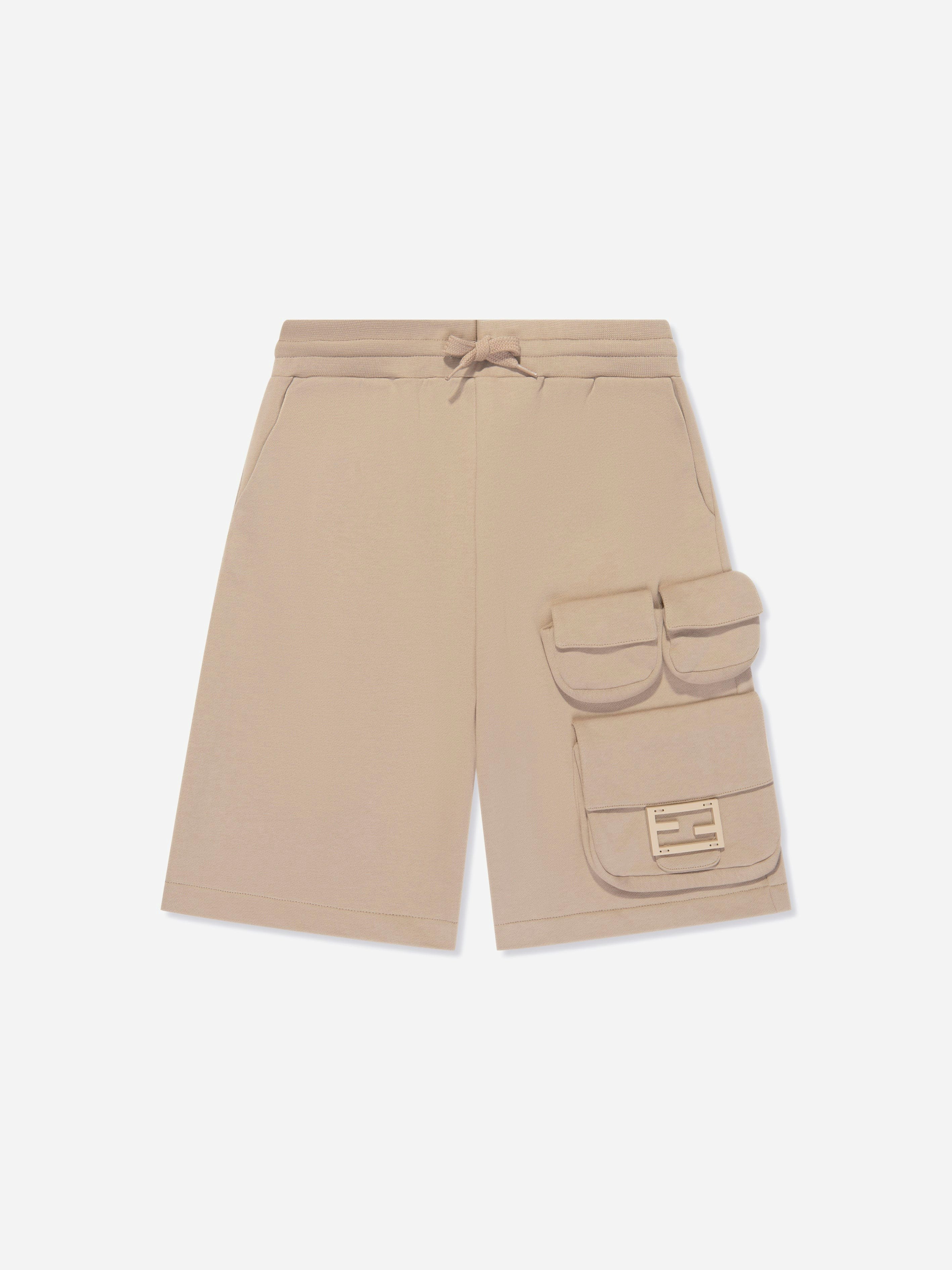 Fendi Kids Boys Beige Fendi Baguette Pocket Cargo Shorts In - 6 Yrs