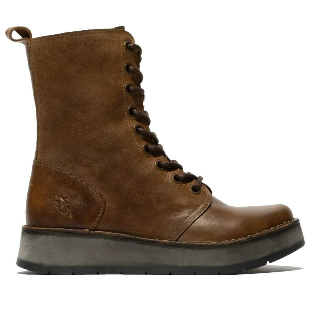Fly London Women's Rami043fly - Wedge Heel Lace Up Leather Ankle Boots - Camel - Uk 8