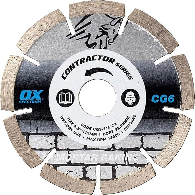 Rackhams Ox Contractor Diamond Blade - Mortar Raking - 115-22.23Mm