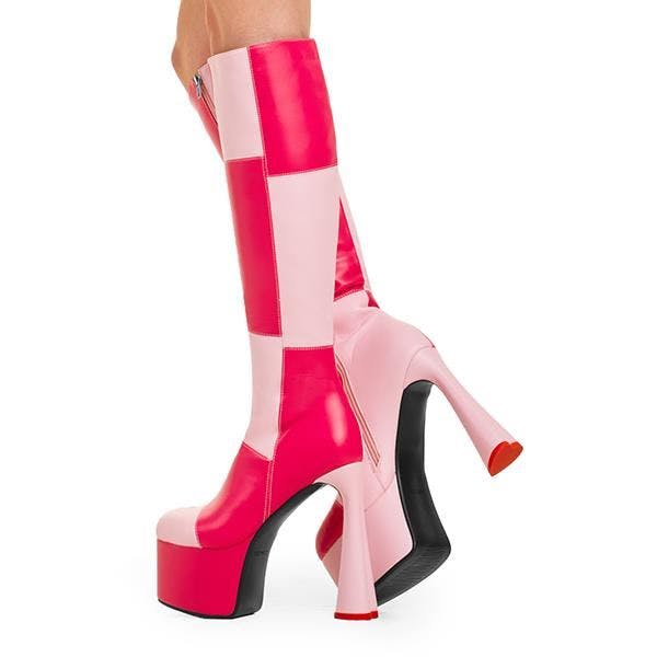 Lamoda Pink/Fuchsia Sweet Tooth Platform Knee High Boots Fun Playful Style - Uk3