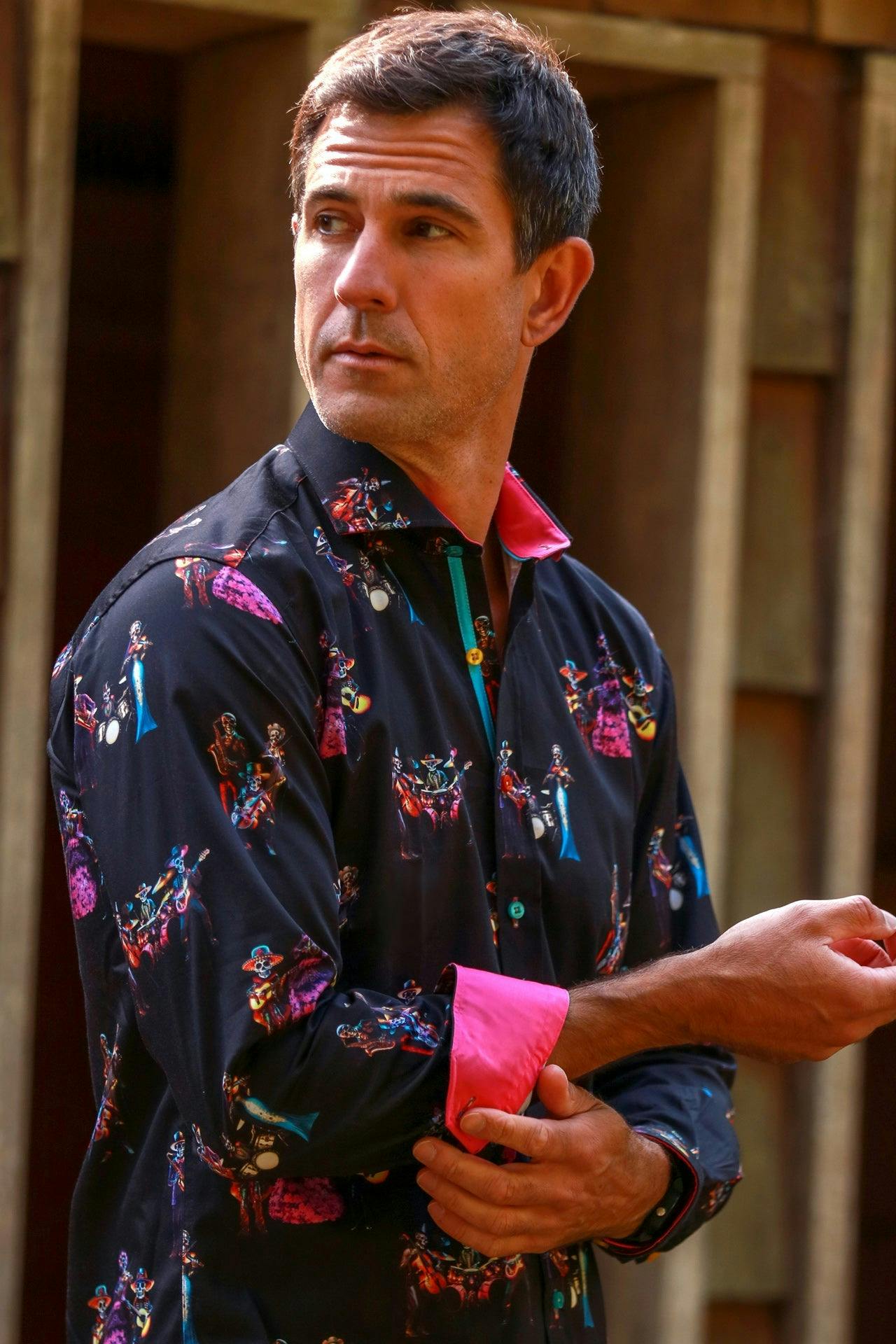Claudio Lugli Black Sugar Skull Band Print Shirt - Small