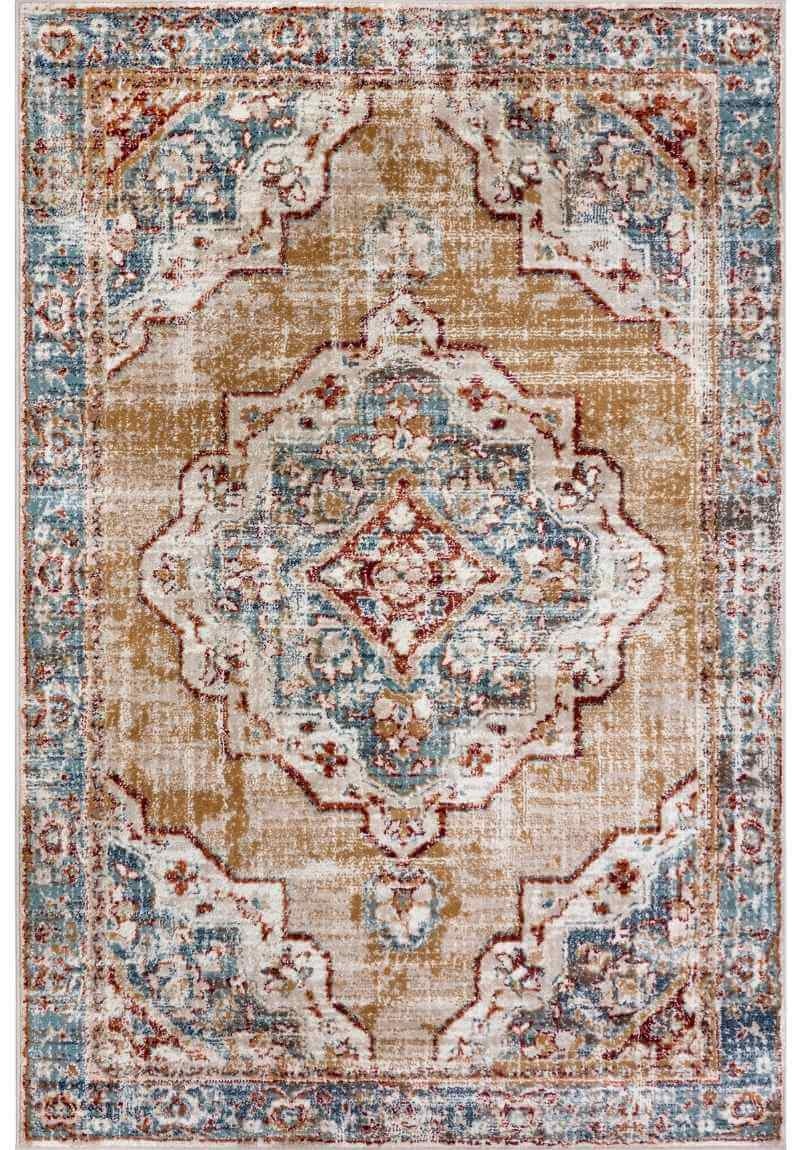 Rackhams Beige/Blue Short Pile Rug Strozzi Oriental Bordered Design - 160X235 Cm