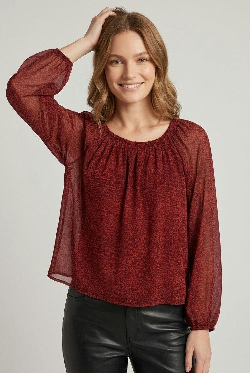 Izabel London Red Printed Semi Sheer Laye Blouse - 10