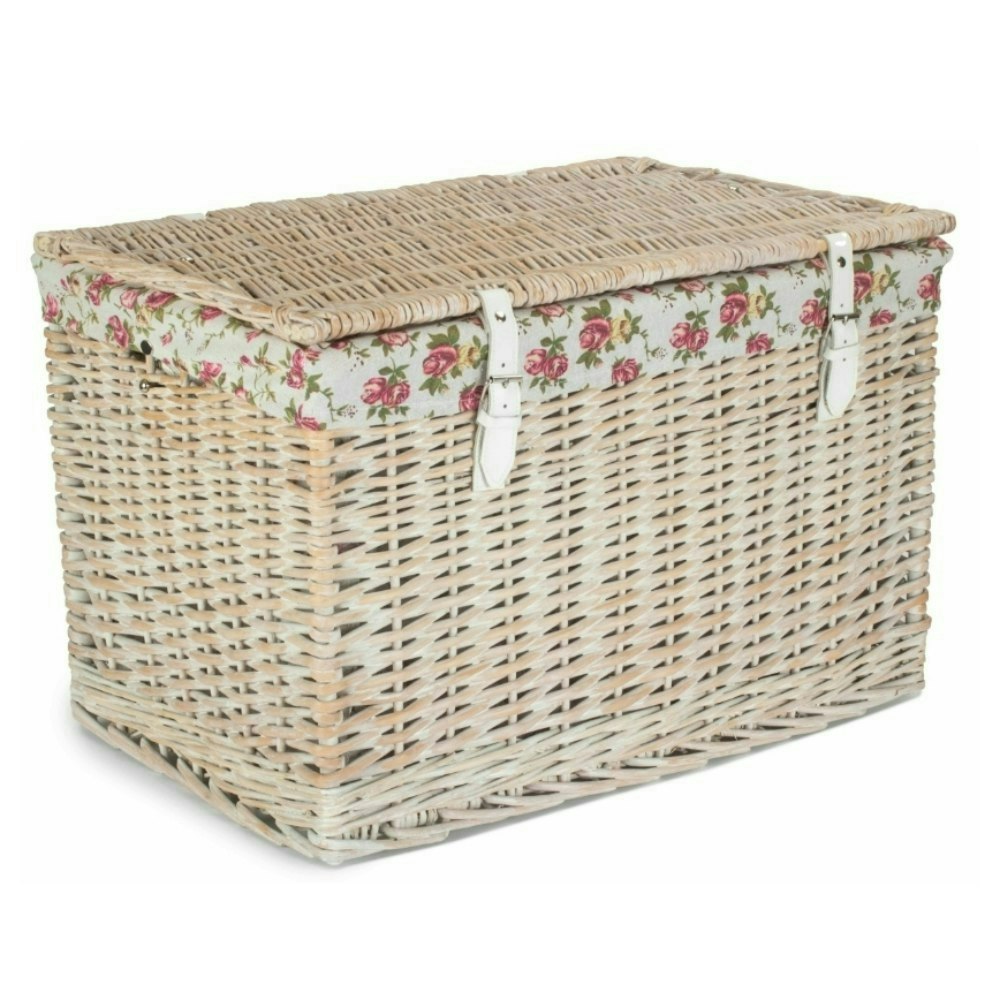 Red Hamper 60Cm Whitewash Chest Wicker Storage Basket - Floral