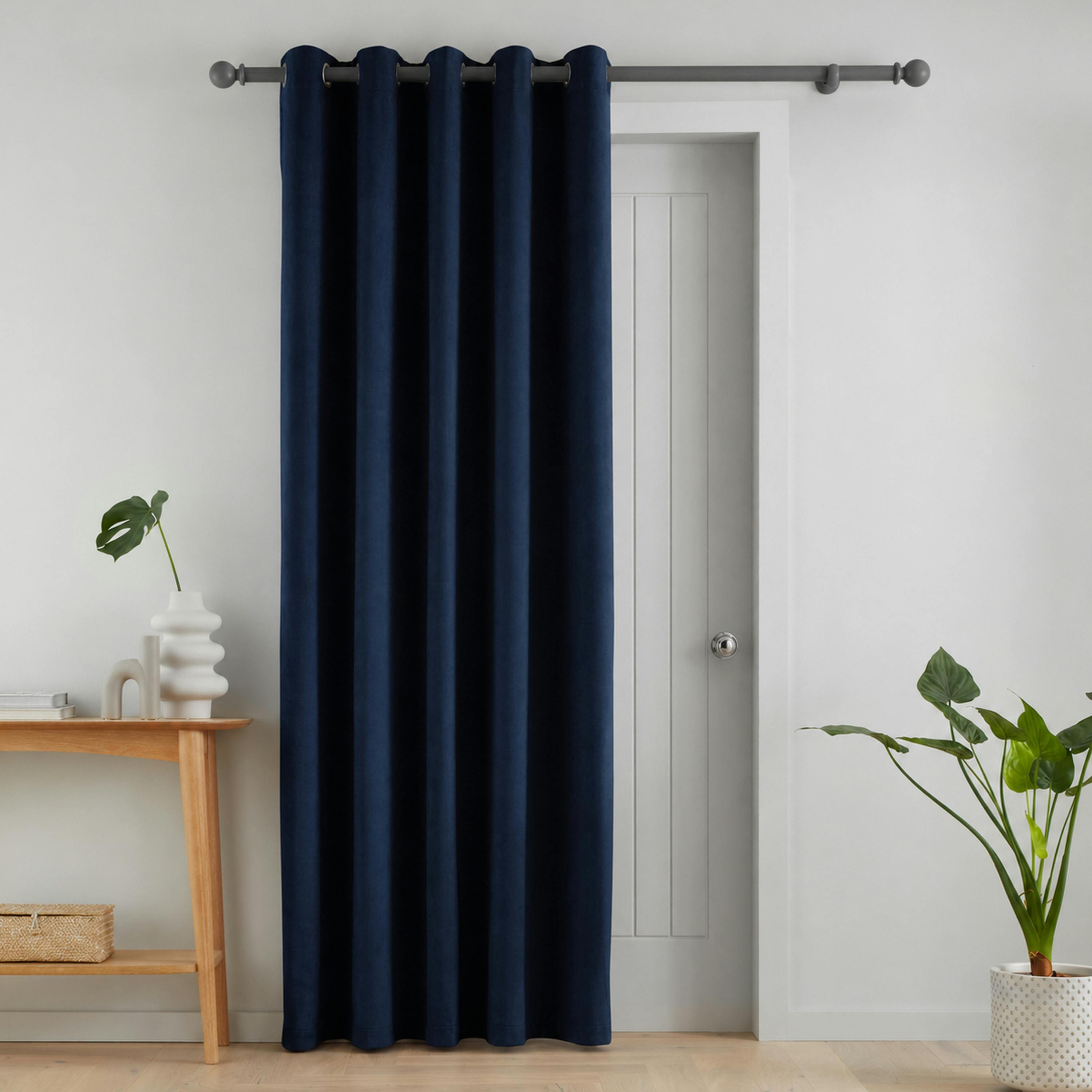 Rackhams Blue Super Thermal Blackout Matt Velour Eyelet Door Panel Navy - Navy - 66 X 84 Inch