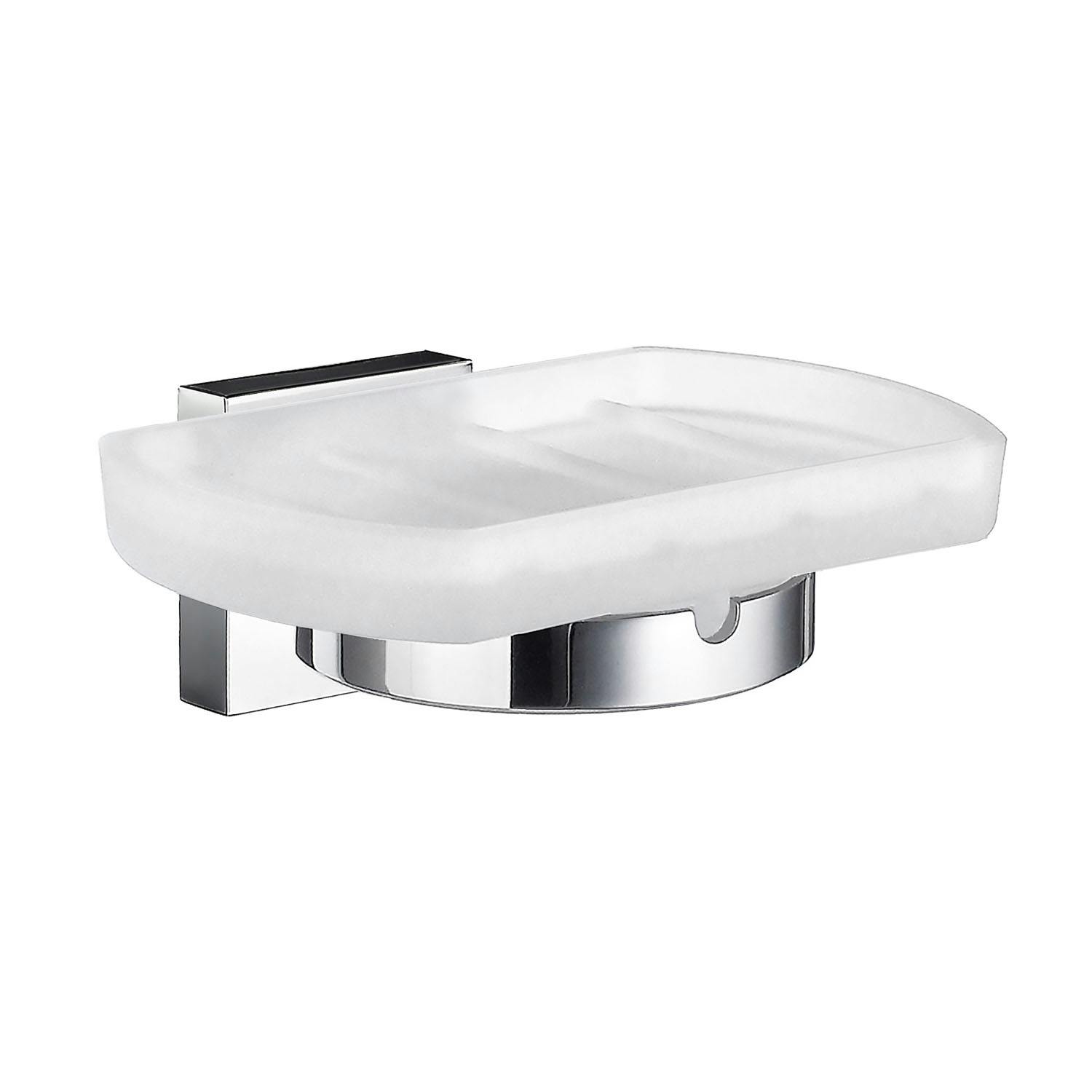 Smedbo Frosted Glass Soap Dish Tray And Polished Chrome Wall Mounted Holder With Concealed Screws For Bath Shower Bathroom