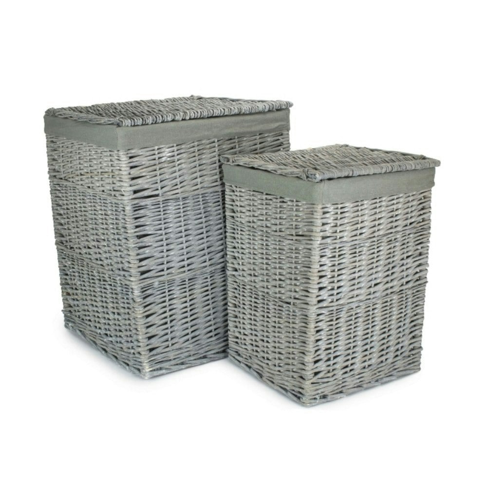 Red Hamper Red/Grey Hamper Set Of 2 Wash Square Laundry Basket With Sage Lining