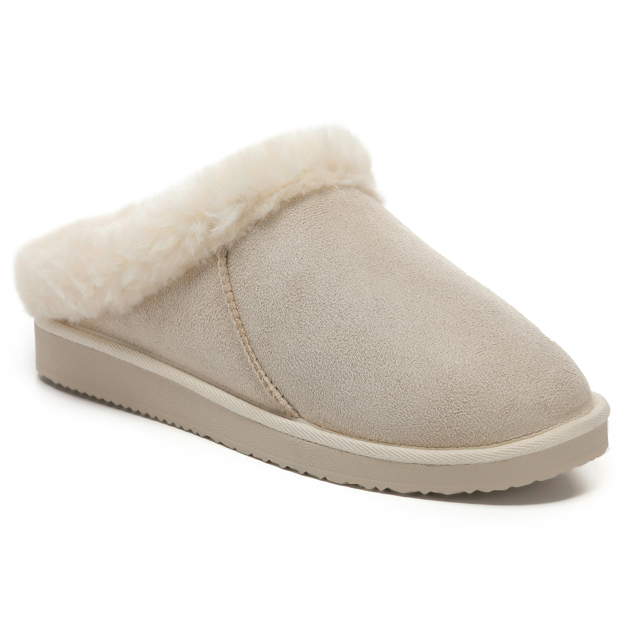 Viva Women's Beige Polar Faux Suede Clog Style House Slippers – Shearling-Lined - 8