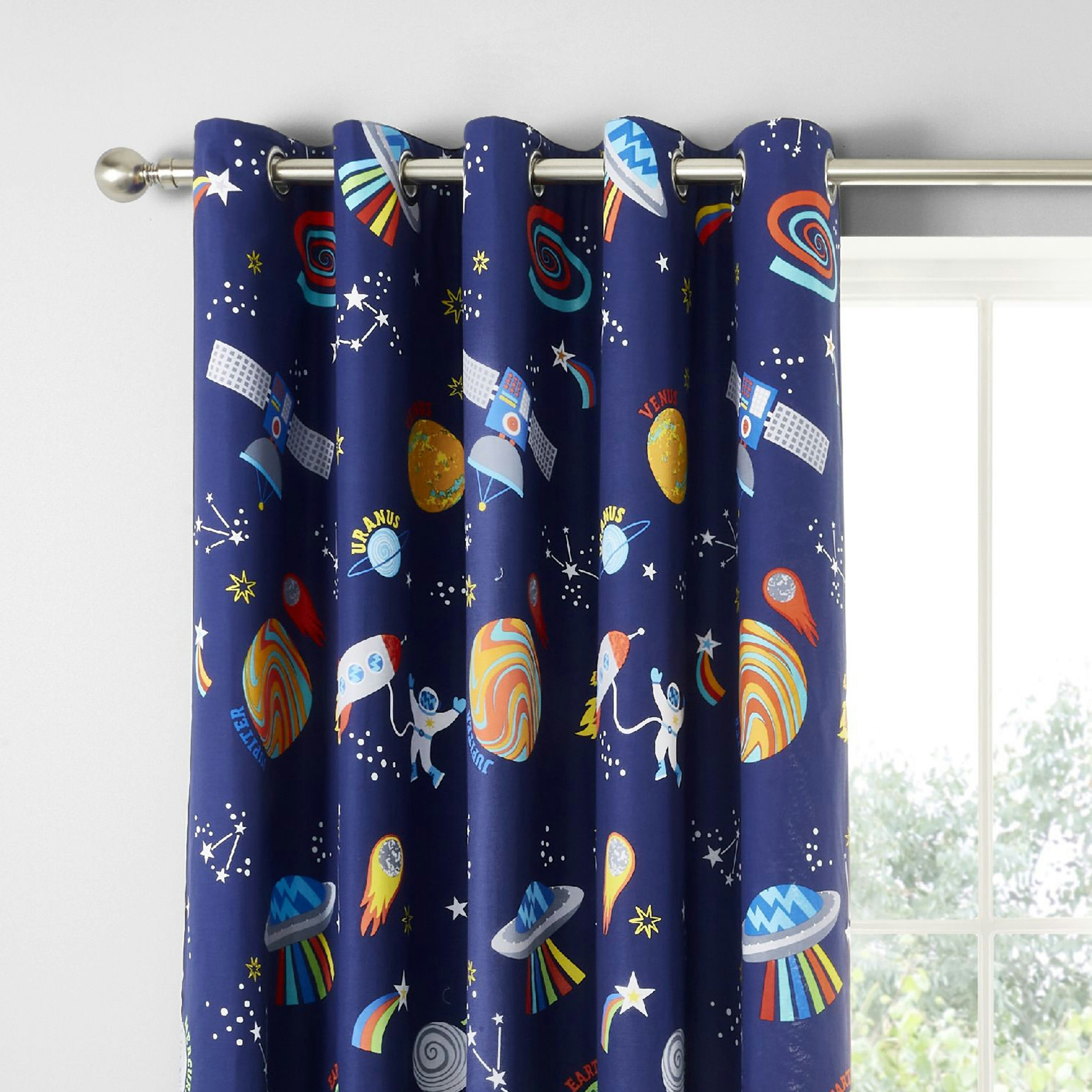 Catherine Lansfield Blue Lost In Space Fully Reversible Eyelet Curtains - 66X72 Inch