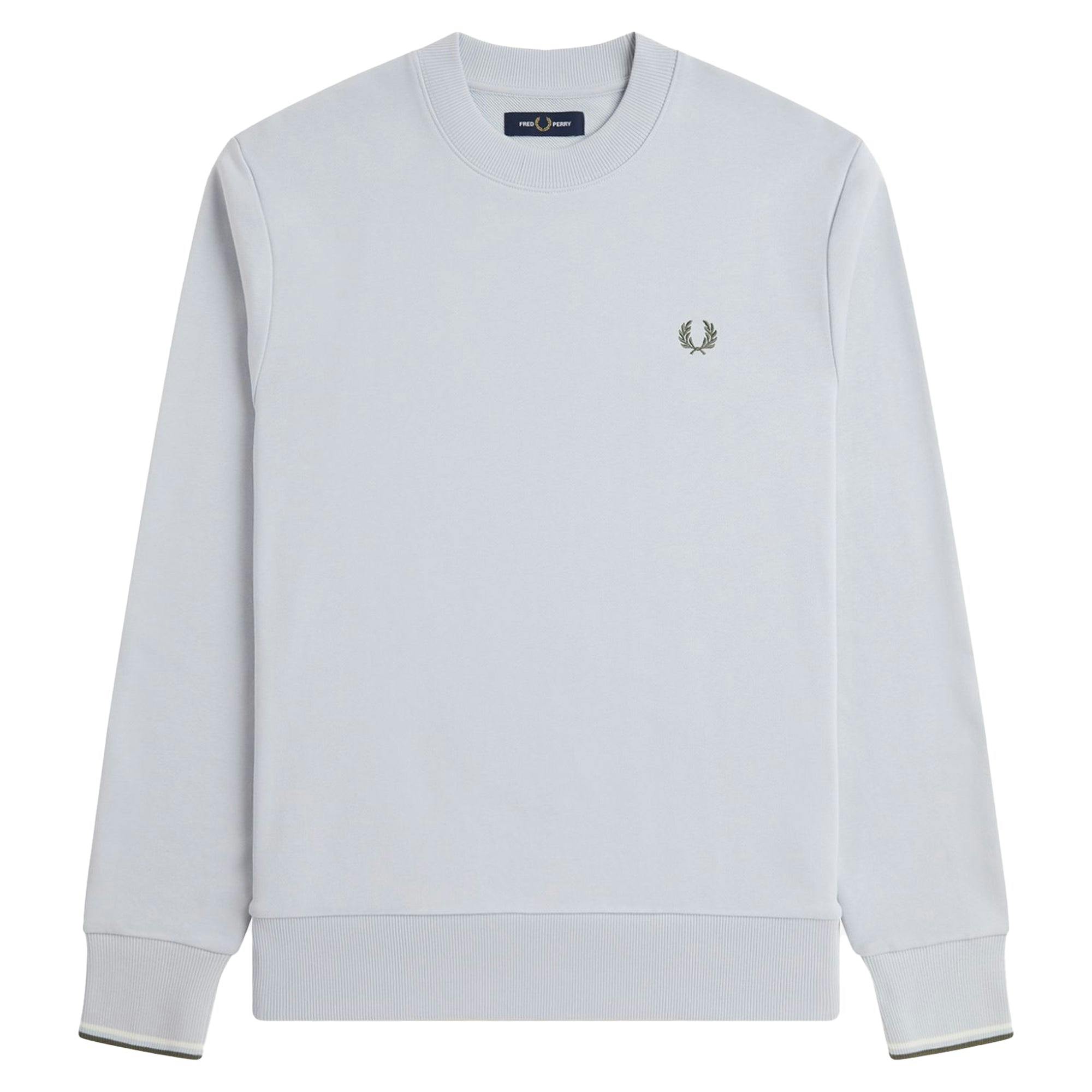 Fred Perry Blue/Green Crew Neck Sweatshirt Dusky /Ecru/Laurel Wreath - M