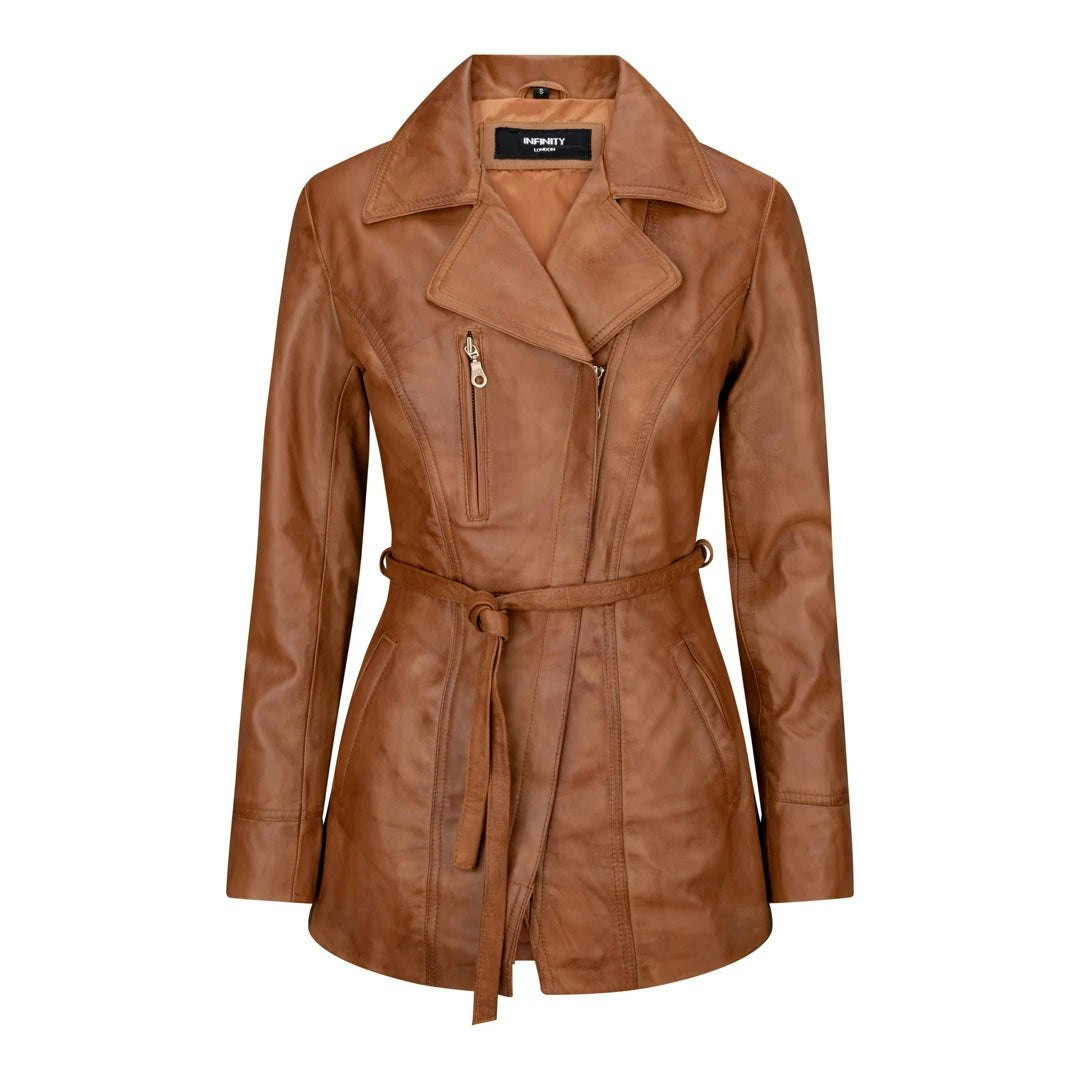 Infinity Leather Women's Black Leather Company Soft Italian Leather Mid Length Jacket - Tan - Uk 22