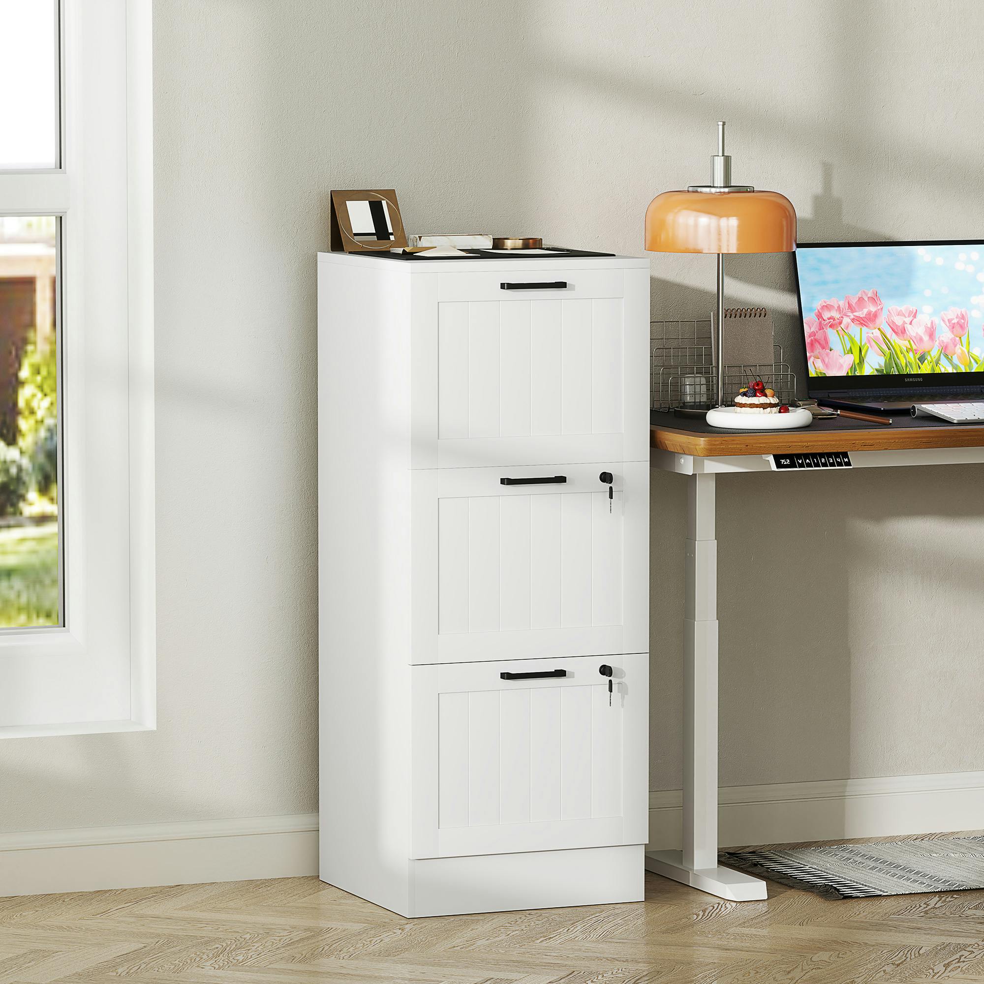 Rackhams Black/White 2 Drawer File Cabinet With Lock And Adjustable Hanging Bars, - 3 - 101H X 40W X 40D Cm