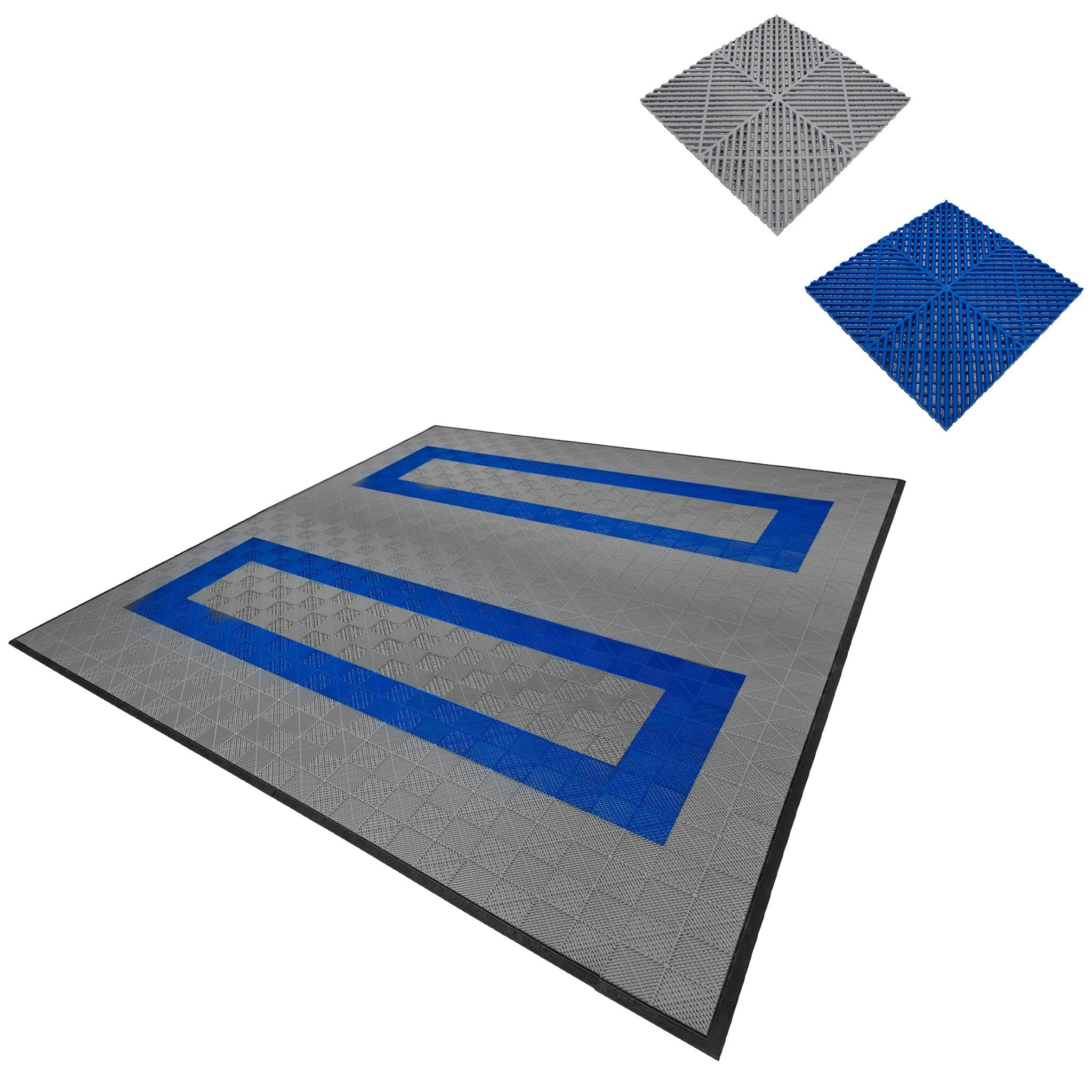 Rackhams Grey/Blue Vented Garage Floor Tiles With Edges – 165 & 60