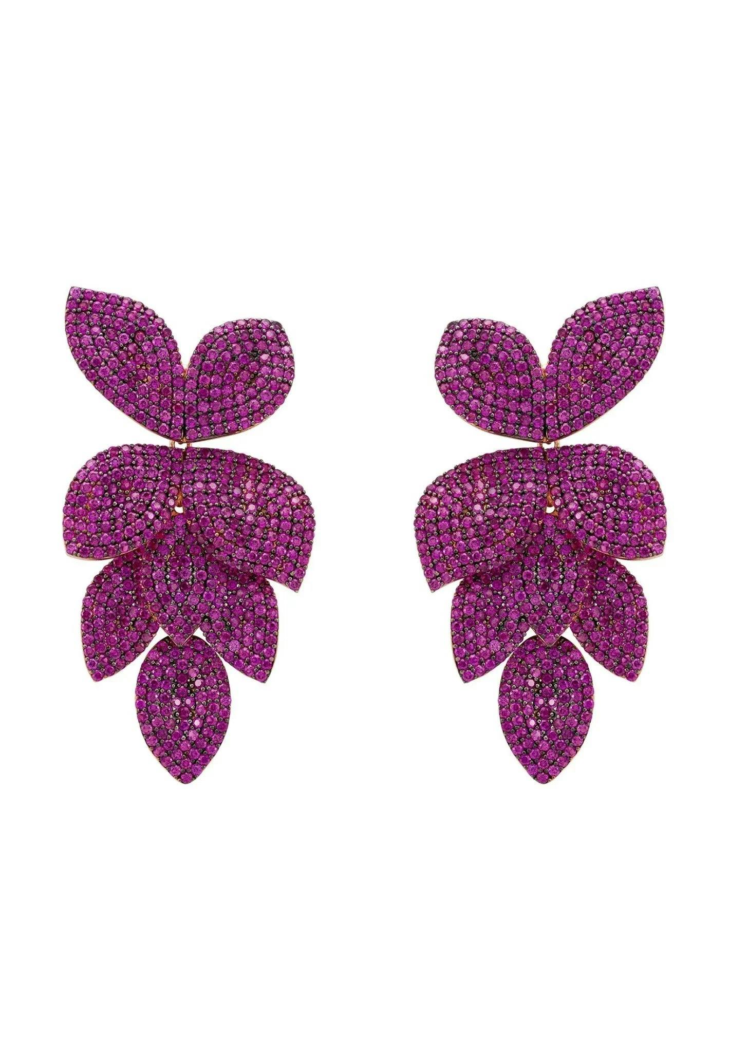 Latelita Silver/Gold/Light Petal Cascading Flower Earrings Rose Ruby Cz