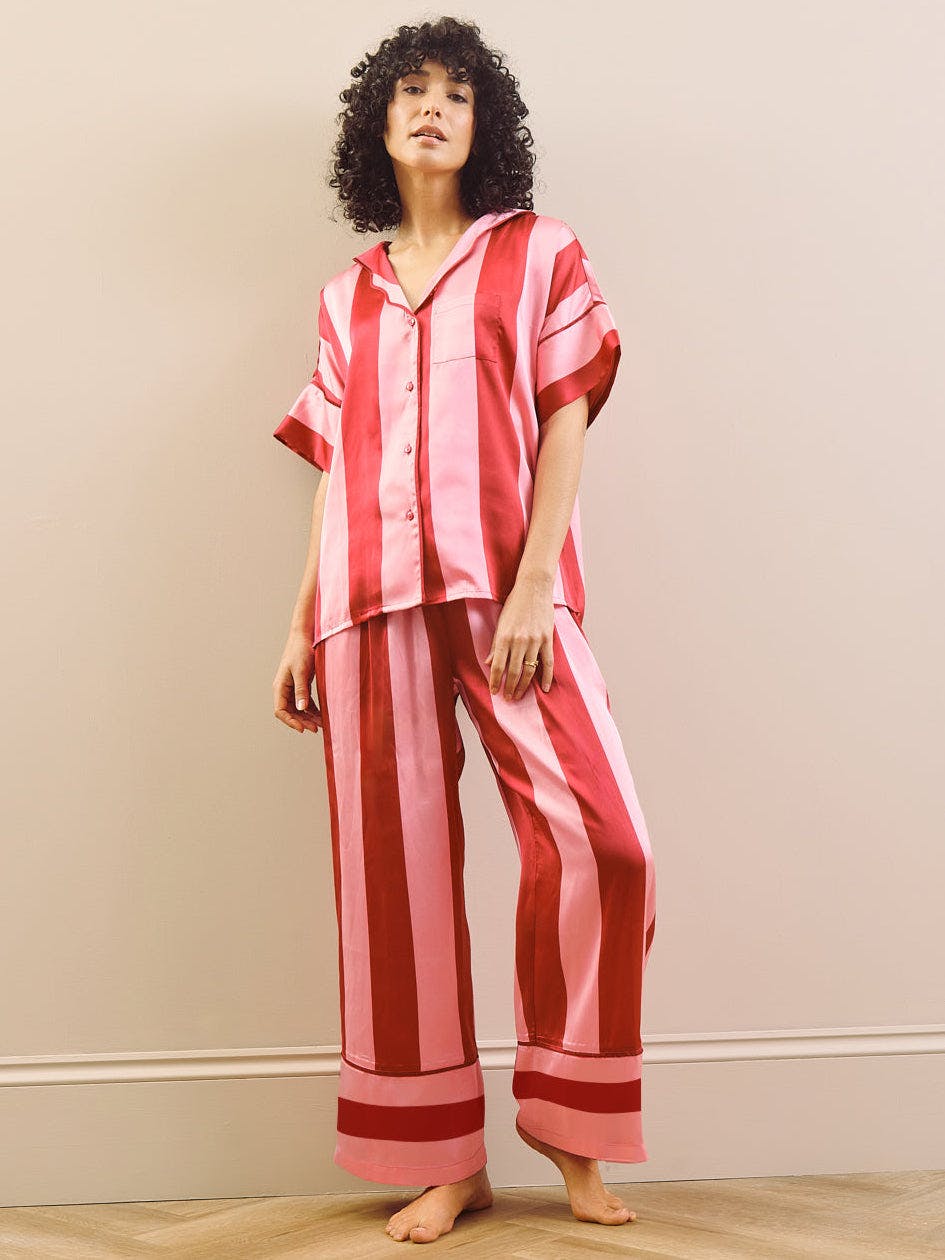 Their Nibs Women's Pink Satin Oversize Pyjamas Stripe - Xxl / 20-22