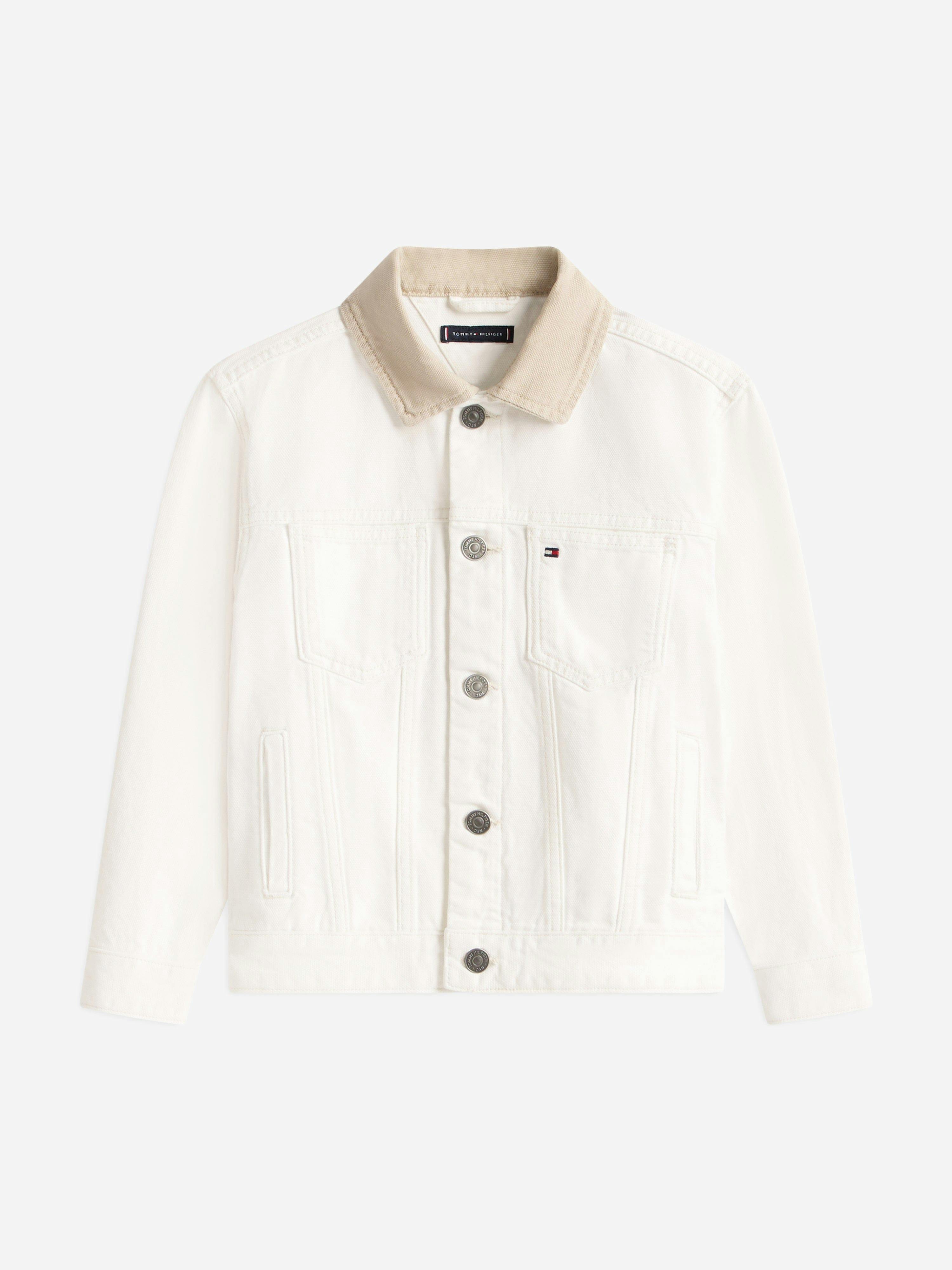 Tommy Hilfiger Boys White Heritage Flag Denim Trucker Jacket In - 10 Yrs