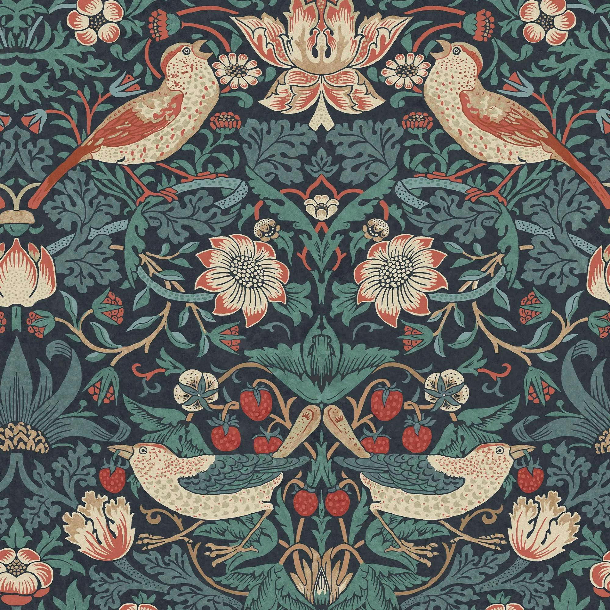 Rackhams Blue Strawberry Thief Wallpaper | Deep