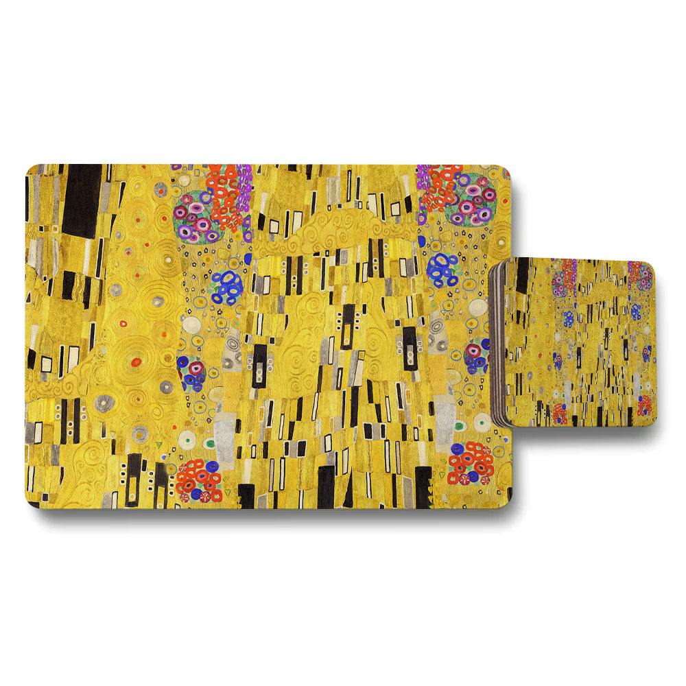 Benjamin Tate Design Gold Klimt Inspired Placemat And Coaster Set For Dining Table