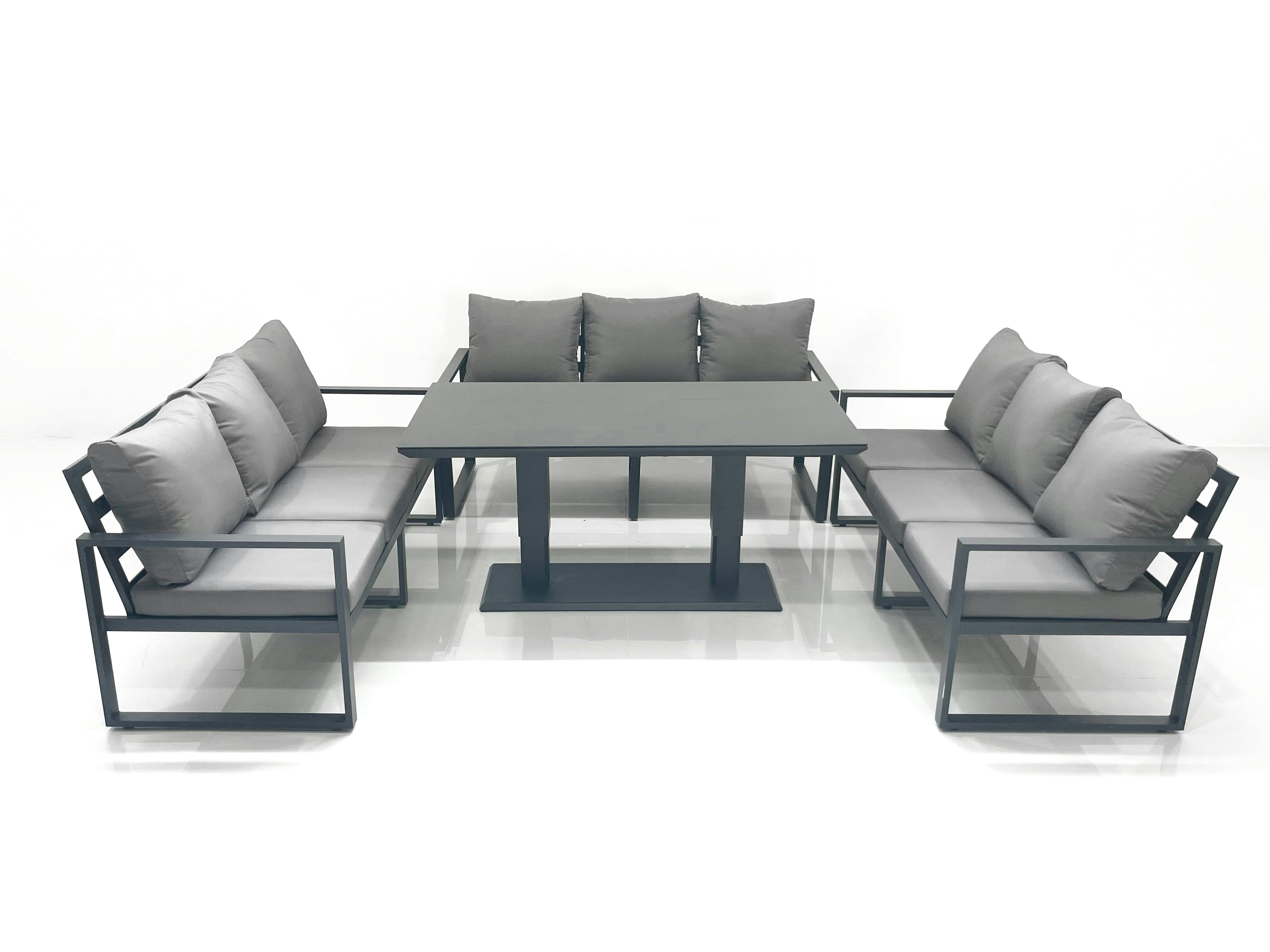 Fimous Dark/Grey 9 Seater Garden Sofa Set Aluminium Furniture Rising Dining Tabe Set