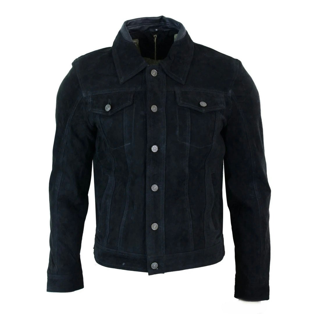 Infinity Leather Men's Black Short Denim Suede Leather Jean Jacket - 2XL