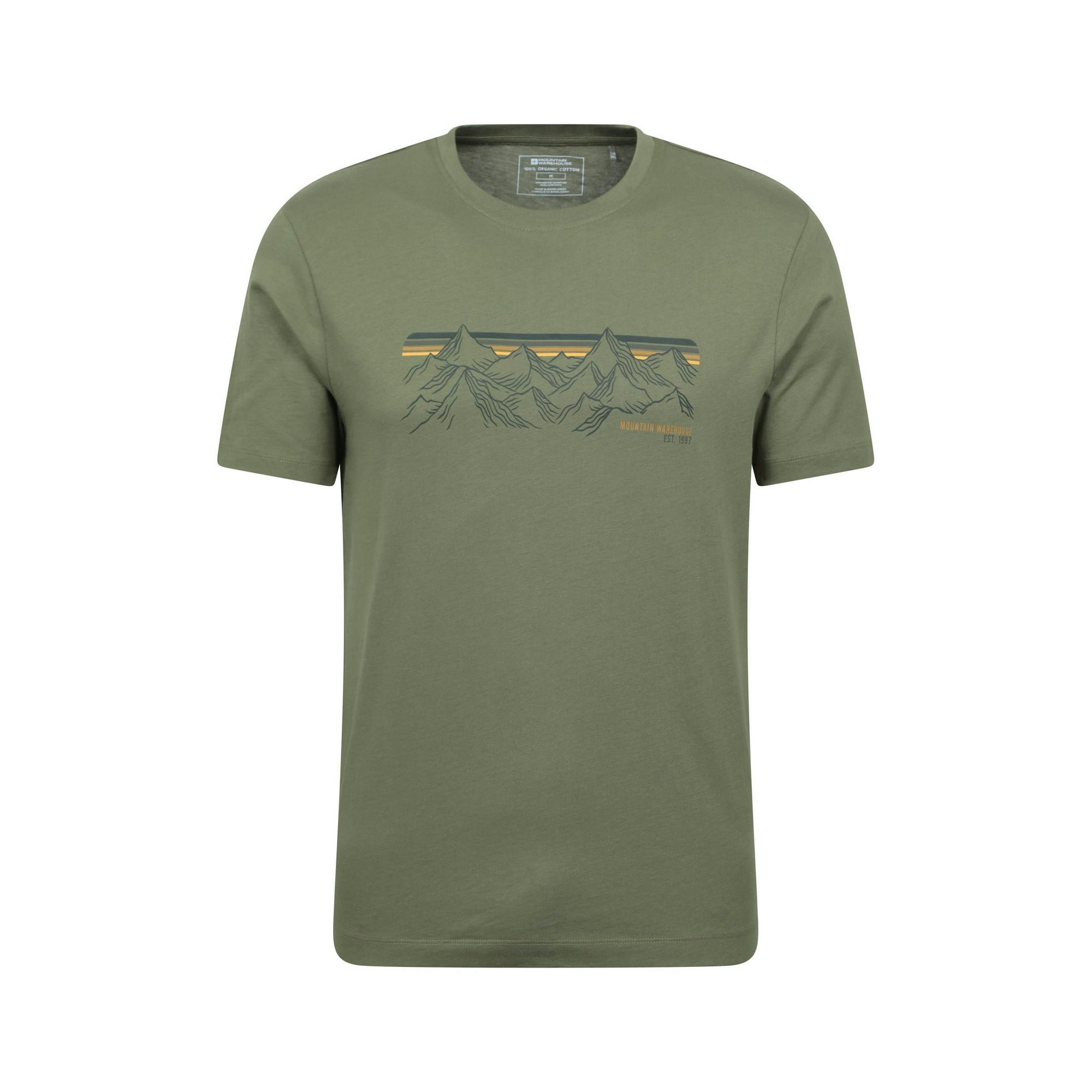 Mountain Warehouse Men's Green Mountain Stripes T-Shirt - Khaki - Xs - Khaki - 100% Organic Cotton