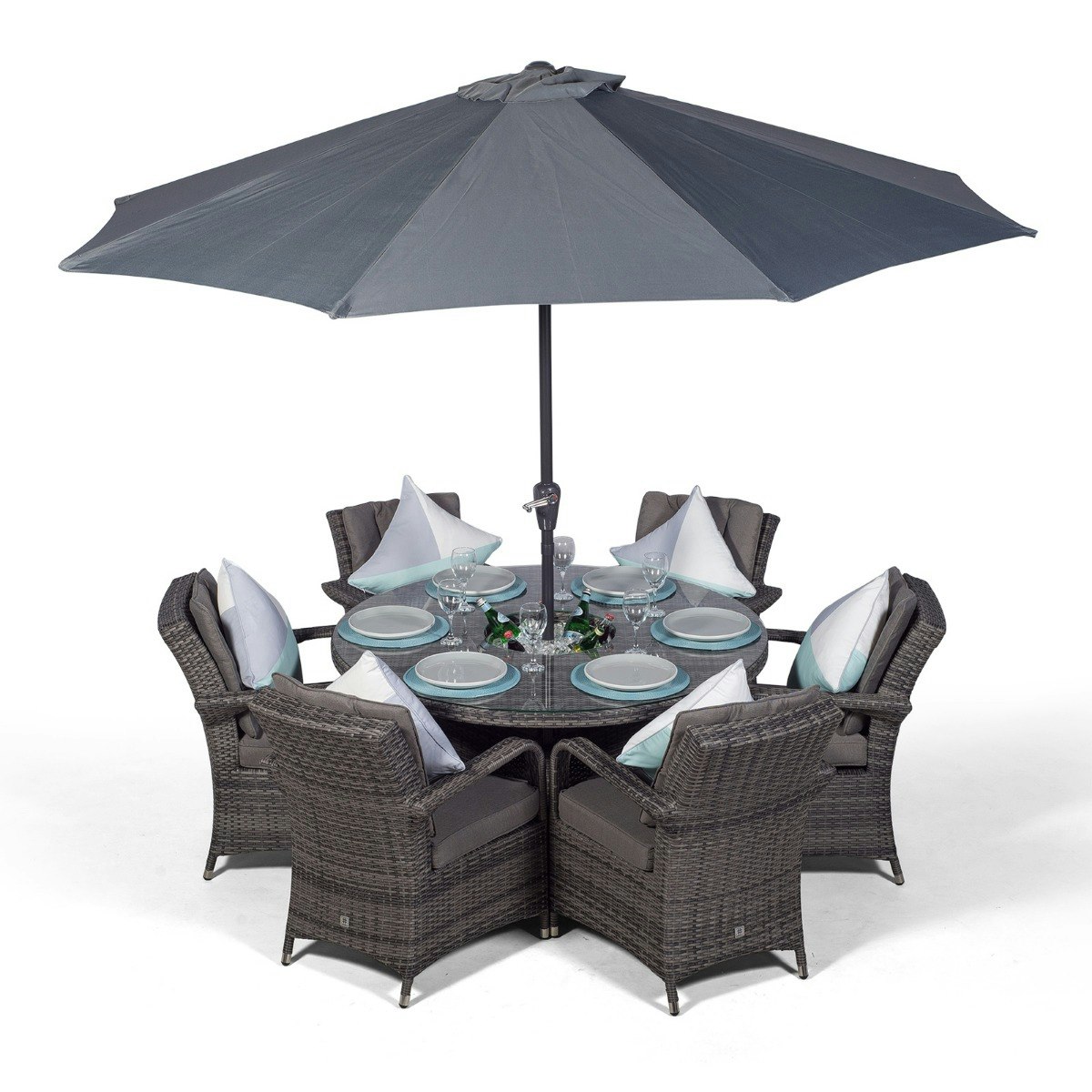 Giardino Grey Arizona Round 6 Seater Patio Dining Set With Ice Bucket Drinks Cooler - 1