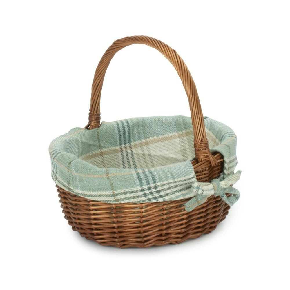 Red Hamper Red/Cream Hamper Double Steamed Oval Wicker Shopping Basket - Tartan