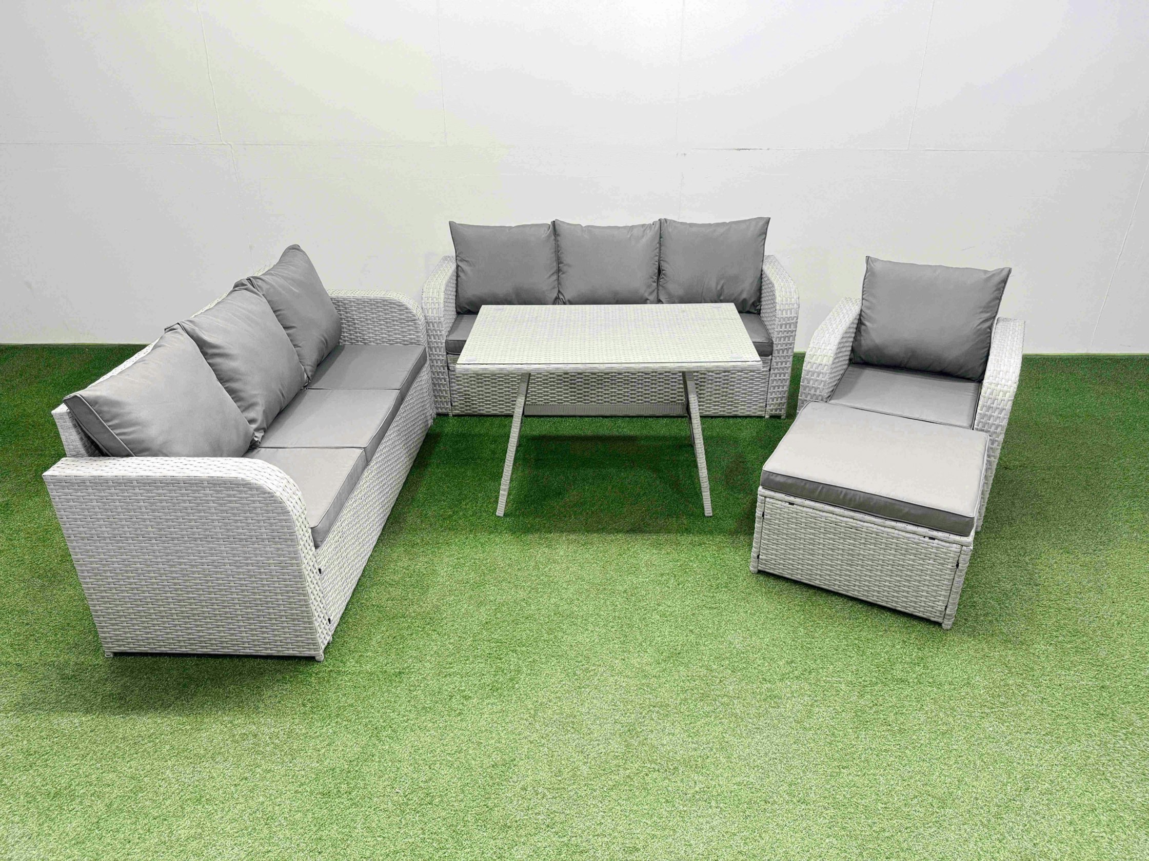 Rackhams Light/Grey 5 Pieces Outdoor Pe Rattan Garden Furniture With Cushions Reclining Chair Big Stool