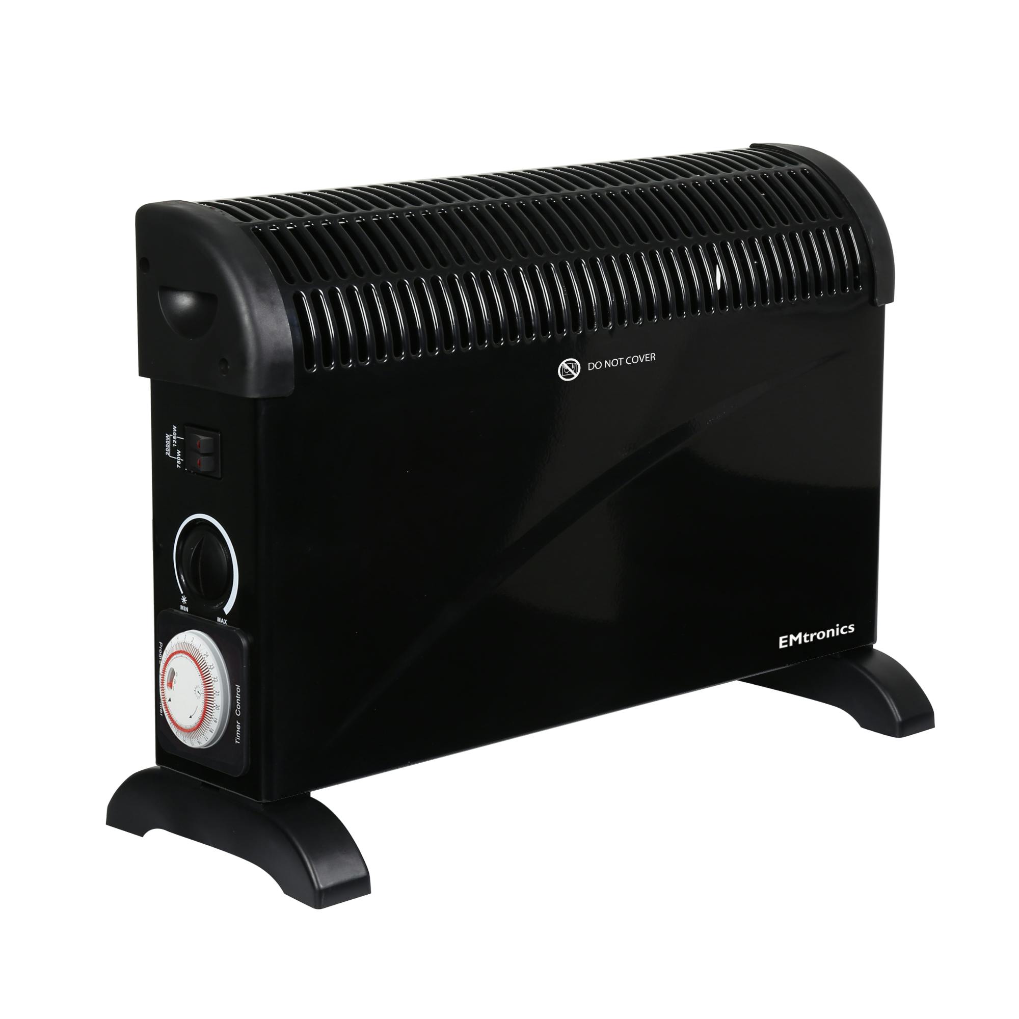 Emtronics Black 2Kw Convector Heater Radiator With Thermostat And Timer